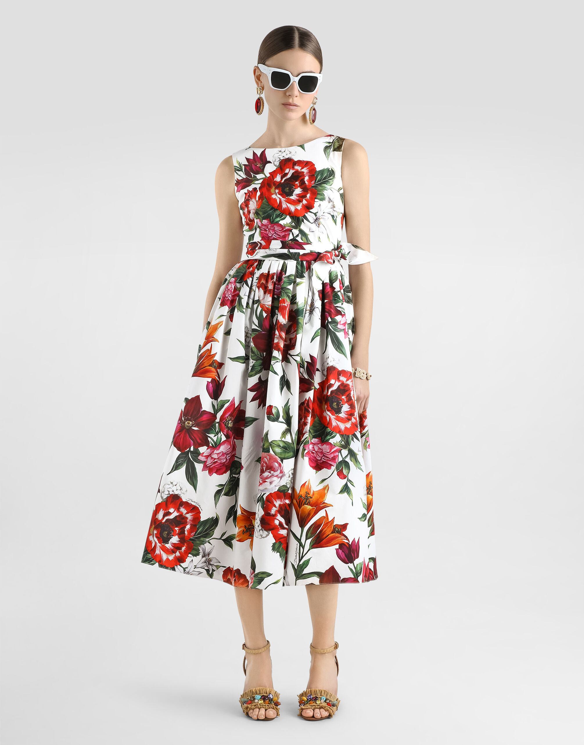 Flower-print sleeveless poplin dress - 2