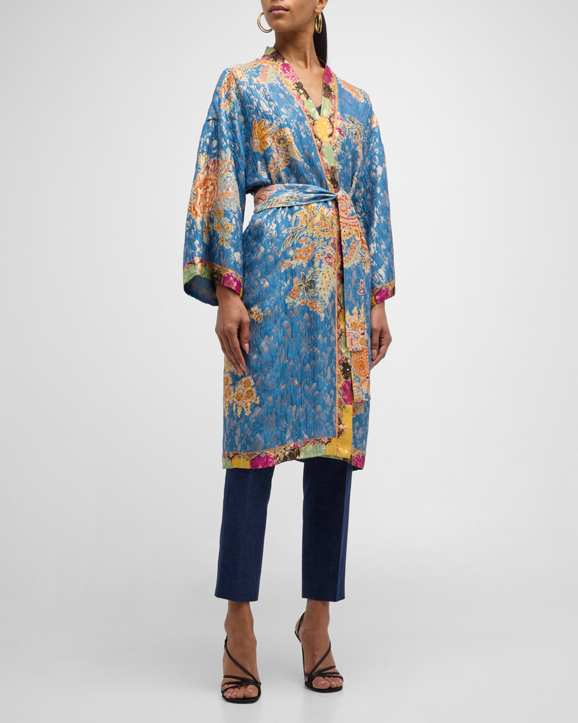 Kesa Metallic Floral Bouquet Jacquard Belted Kimono - 3
