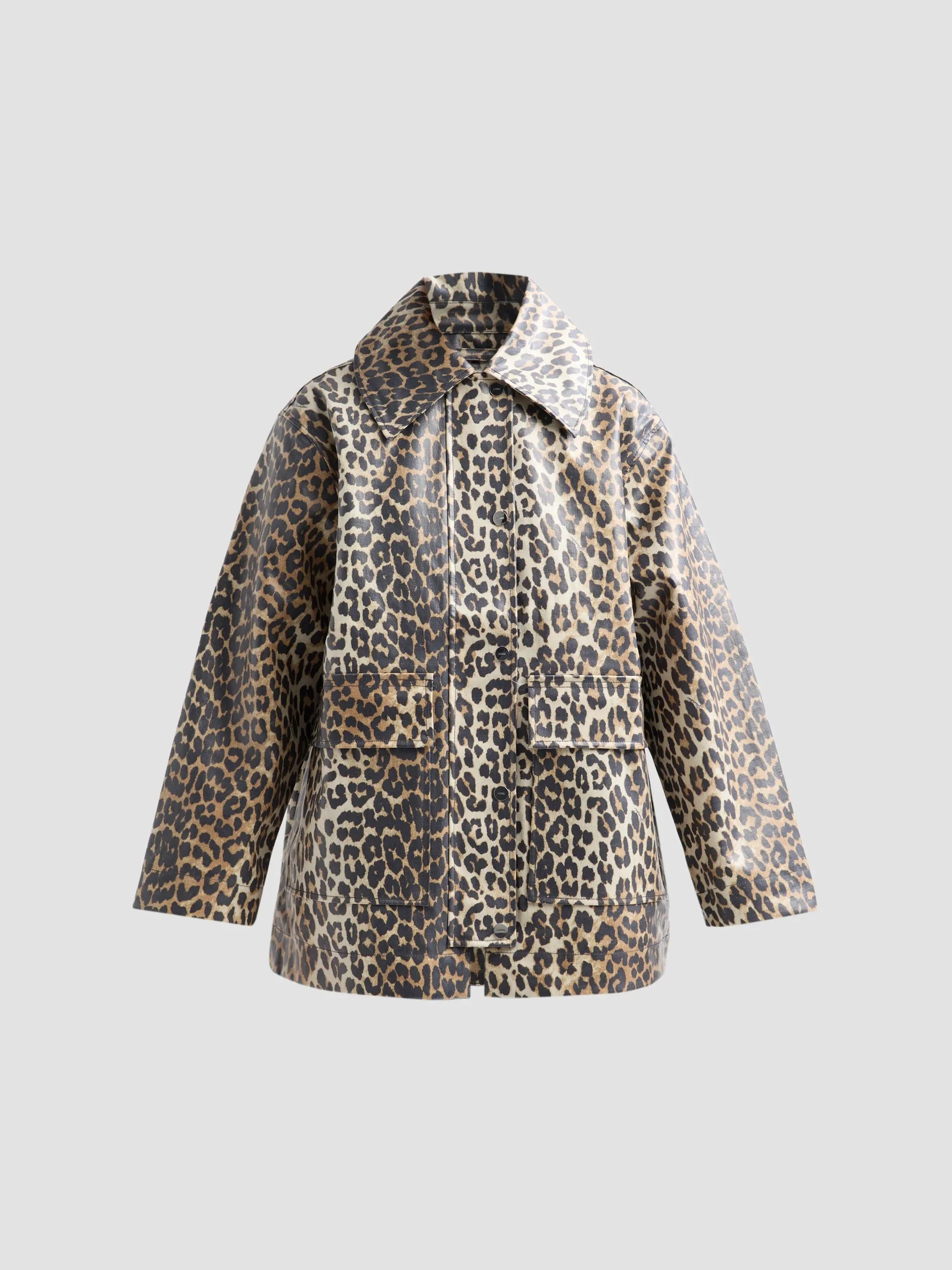 Women's Laminated Leopard-Print Cotton Canvas Jacket - Almond Milk - 1