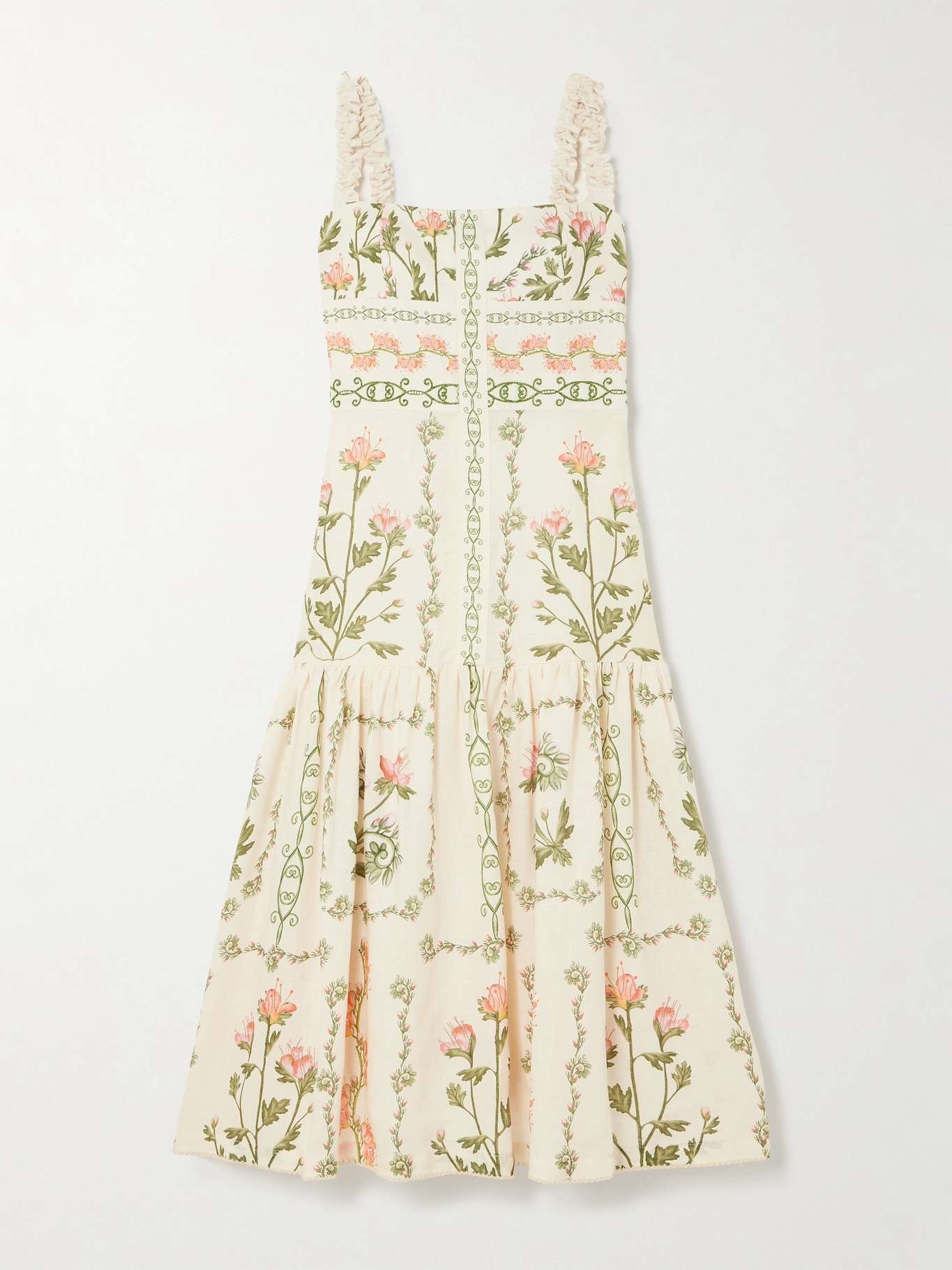 + NET SUSTAIN Nispero Oasis embellished floral-print linen midi dress - 1