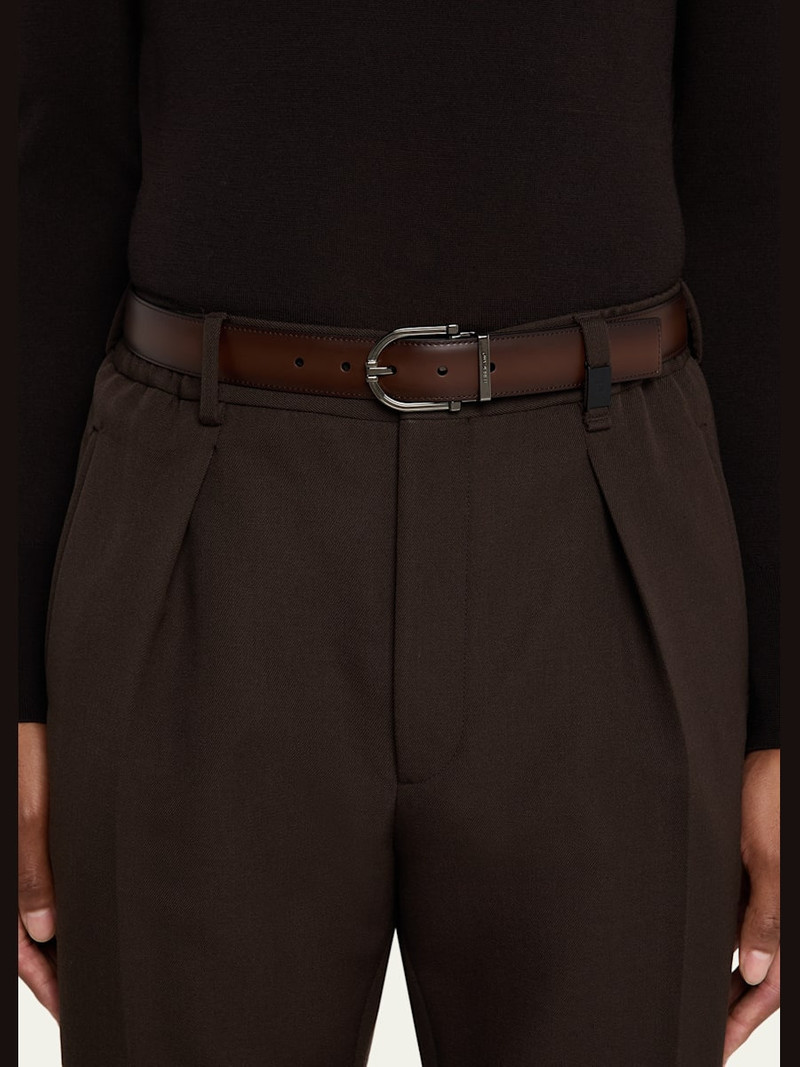 FERRAGAMO Men's Reversible Leather Curve-Buckle Belt outlook