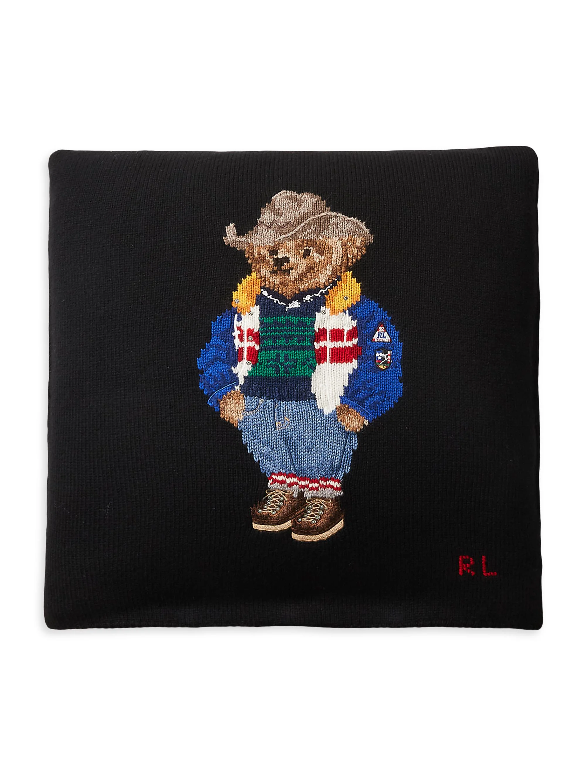 RL Bear Knit Throw Pillow - Black White - 1