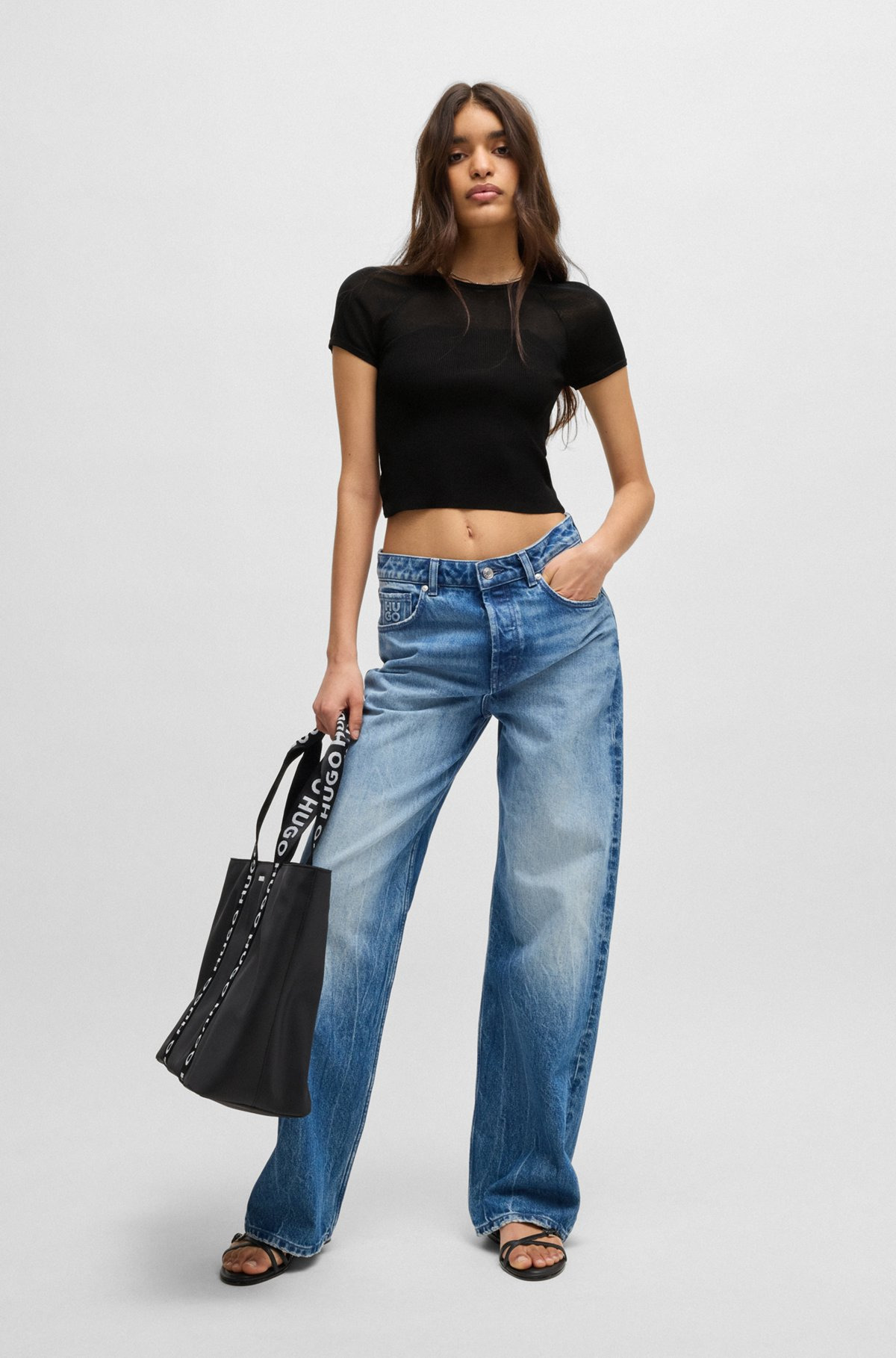 RIB-KNIT TOP WITH SHEER PANELS AND LOGO CHAIN - 3