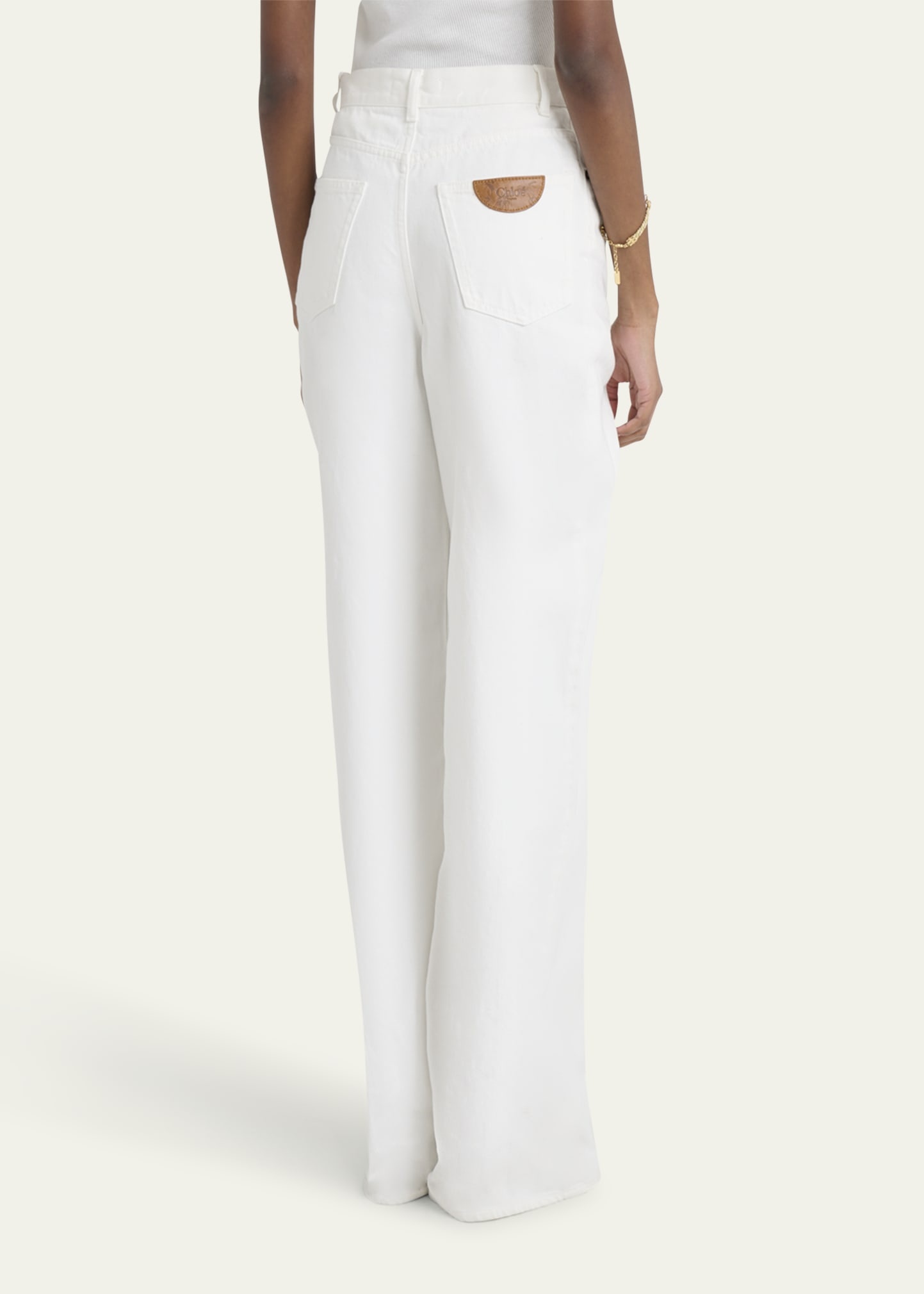 High-Rise White Denim Wide-Leg Palazzo Pants - 3