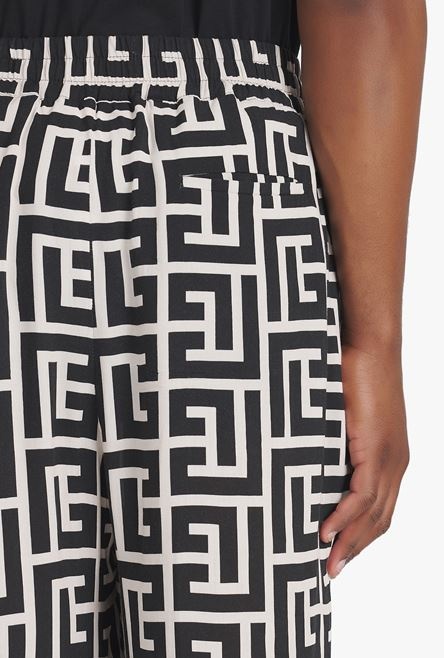 Ivory and black draped eco-designed pants with maxi Balmain monogram - 8