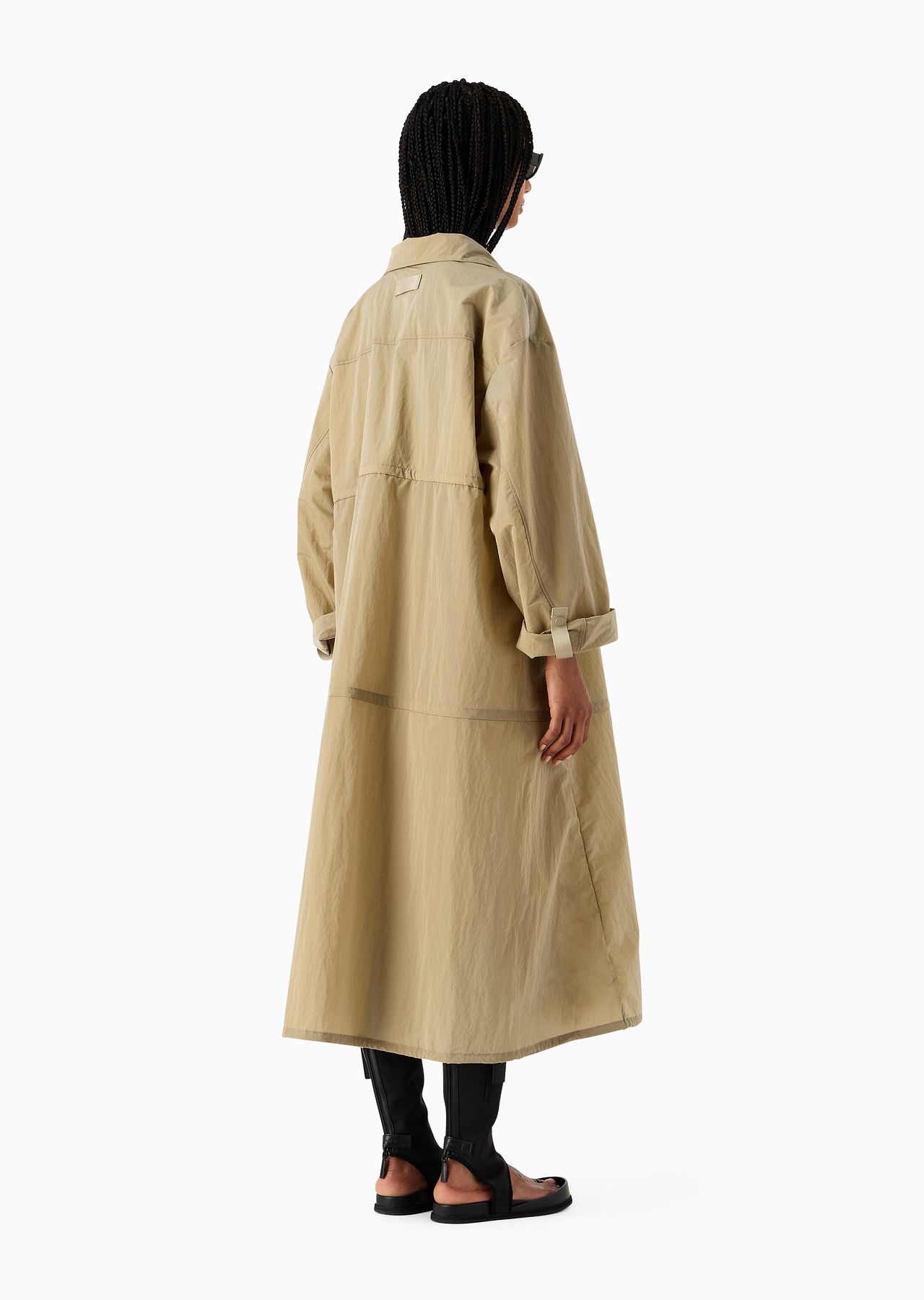 Emporio Armani Sustainability Values Capsule Collection recycled crinkle nylon full-zip trench coat - 3
