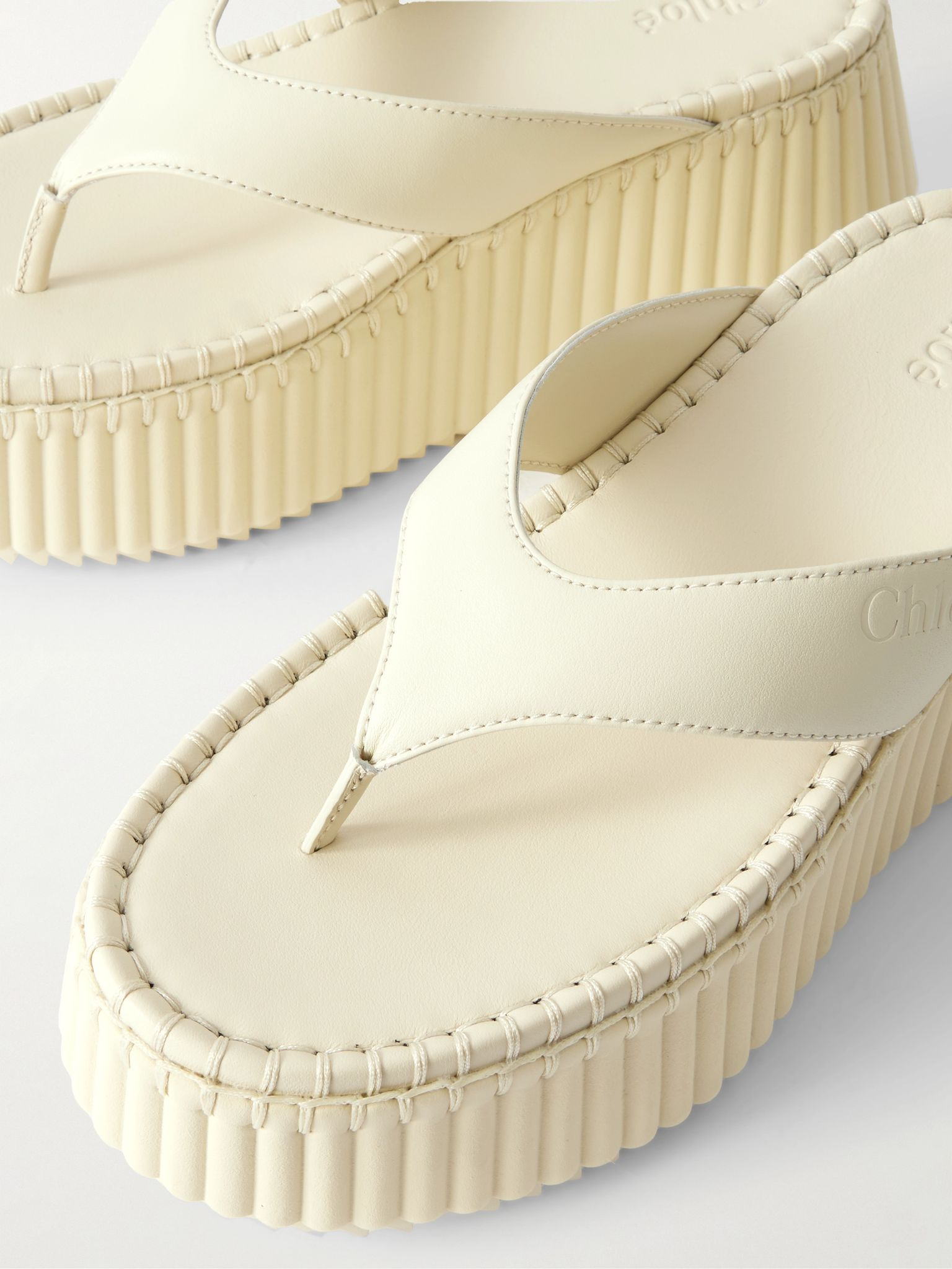 Nama leather platform flip flops Off-white - 4