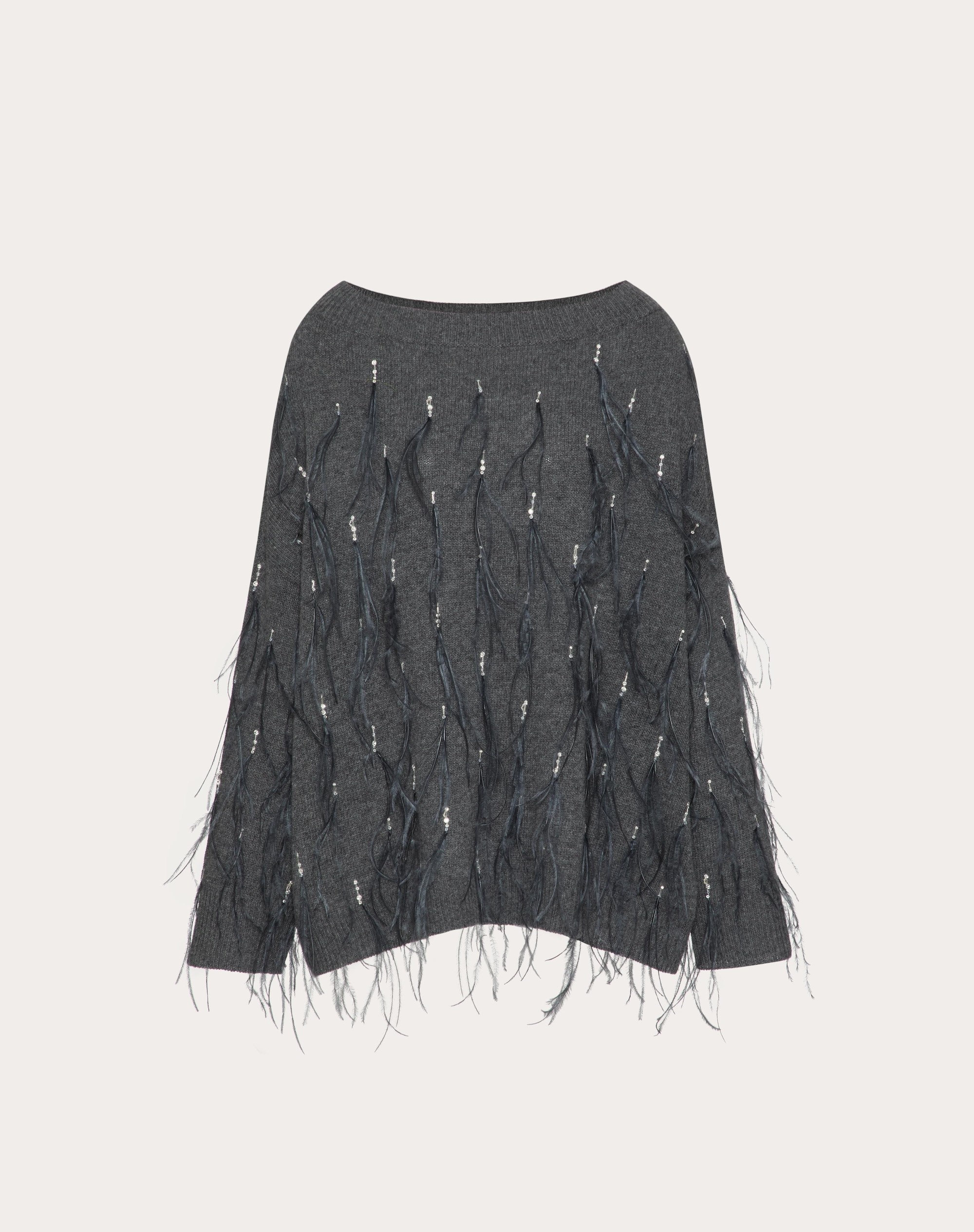 EMBROIDERED WOOL SWEATER WITH FEATHERS - 1