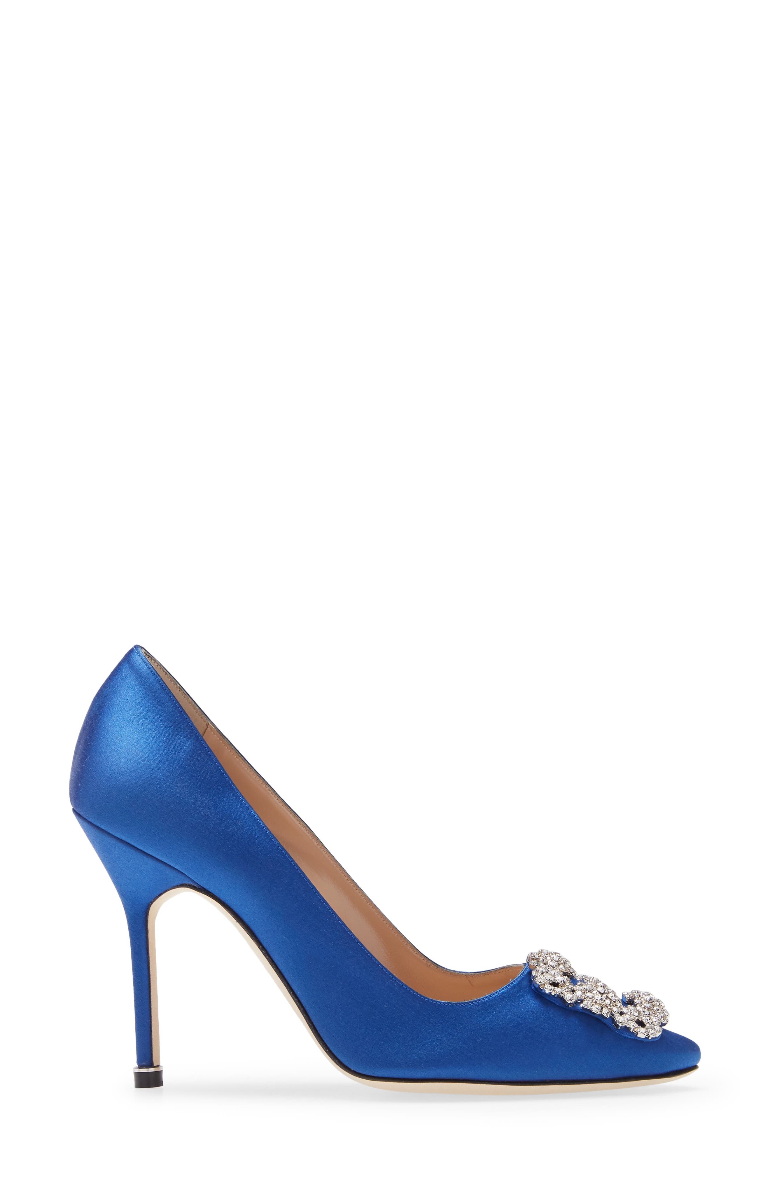 Manolo Blahnik Hangisi Crystal Buckle Pump in Blue Satin Clear/Buckle at Nordstrom - 3