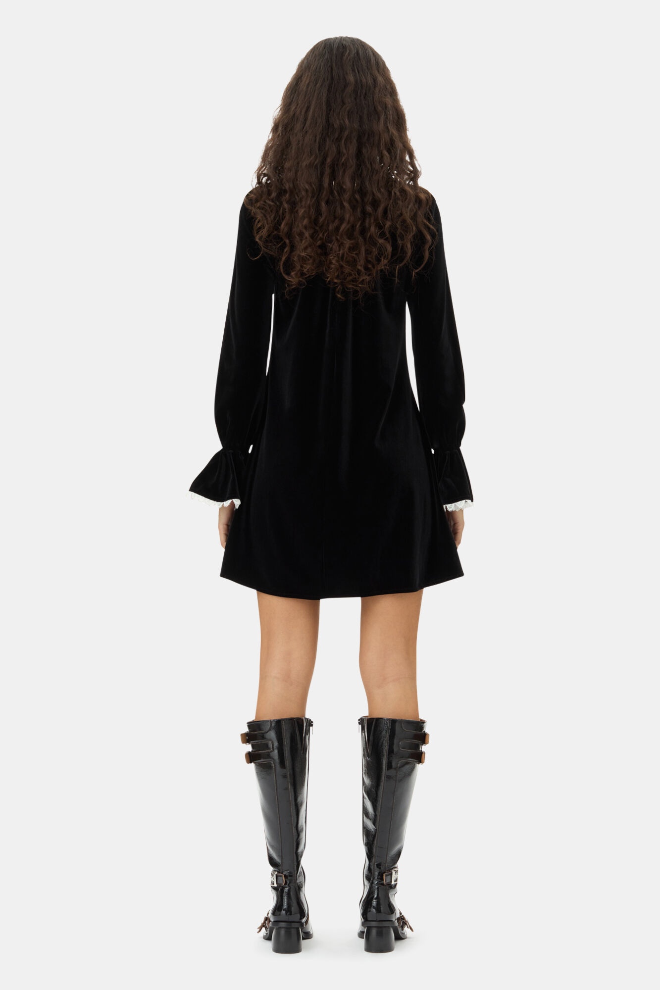 BLACK VELVET JERSEY A-LINE MINI DRESS - 4