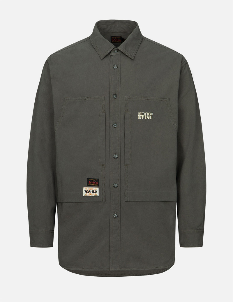 EVISU CAMOUFLAGE BRUSHSTROKE DAICOCK PRINT RELAX FIT SHIRT outlook