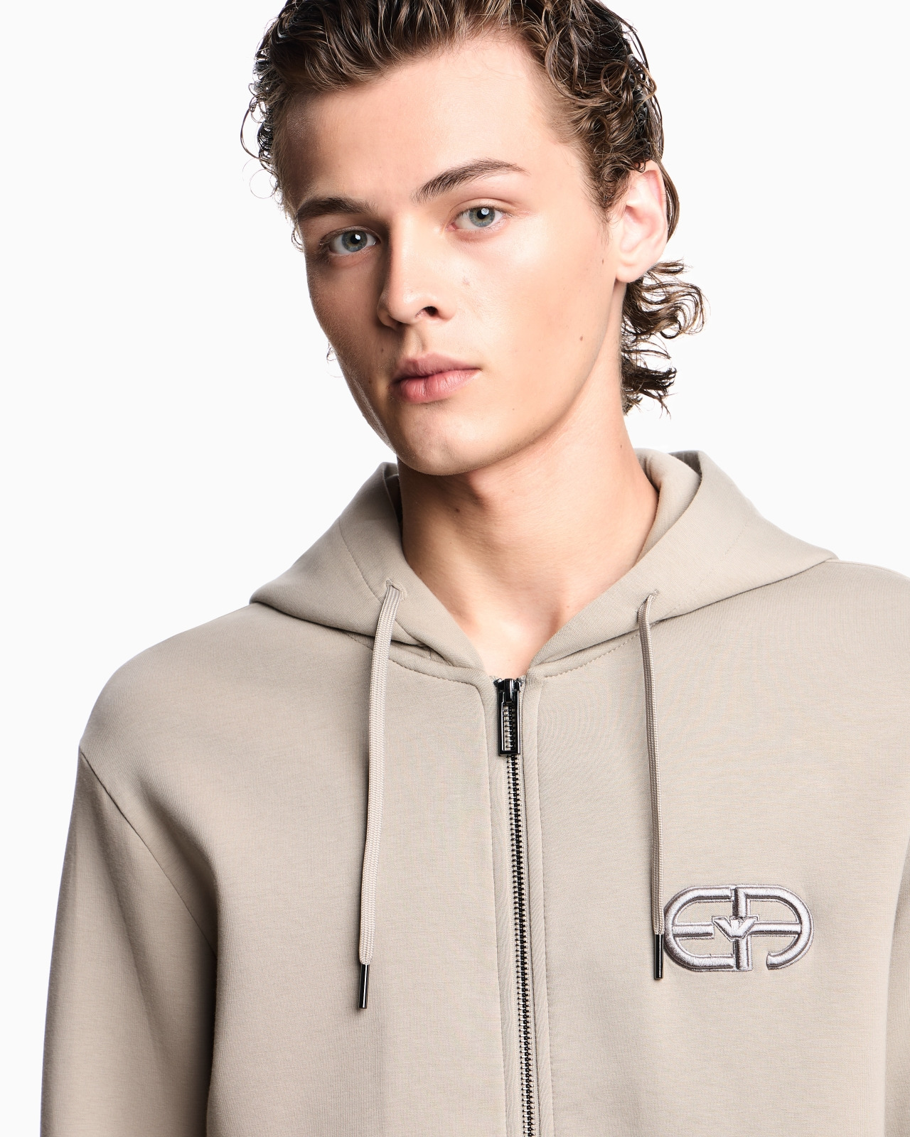 Double-jersey zip-up hooded sweatshirt with embossed, embroidered EA logo - 5