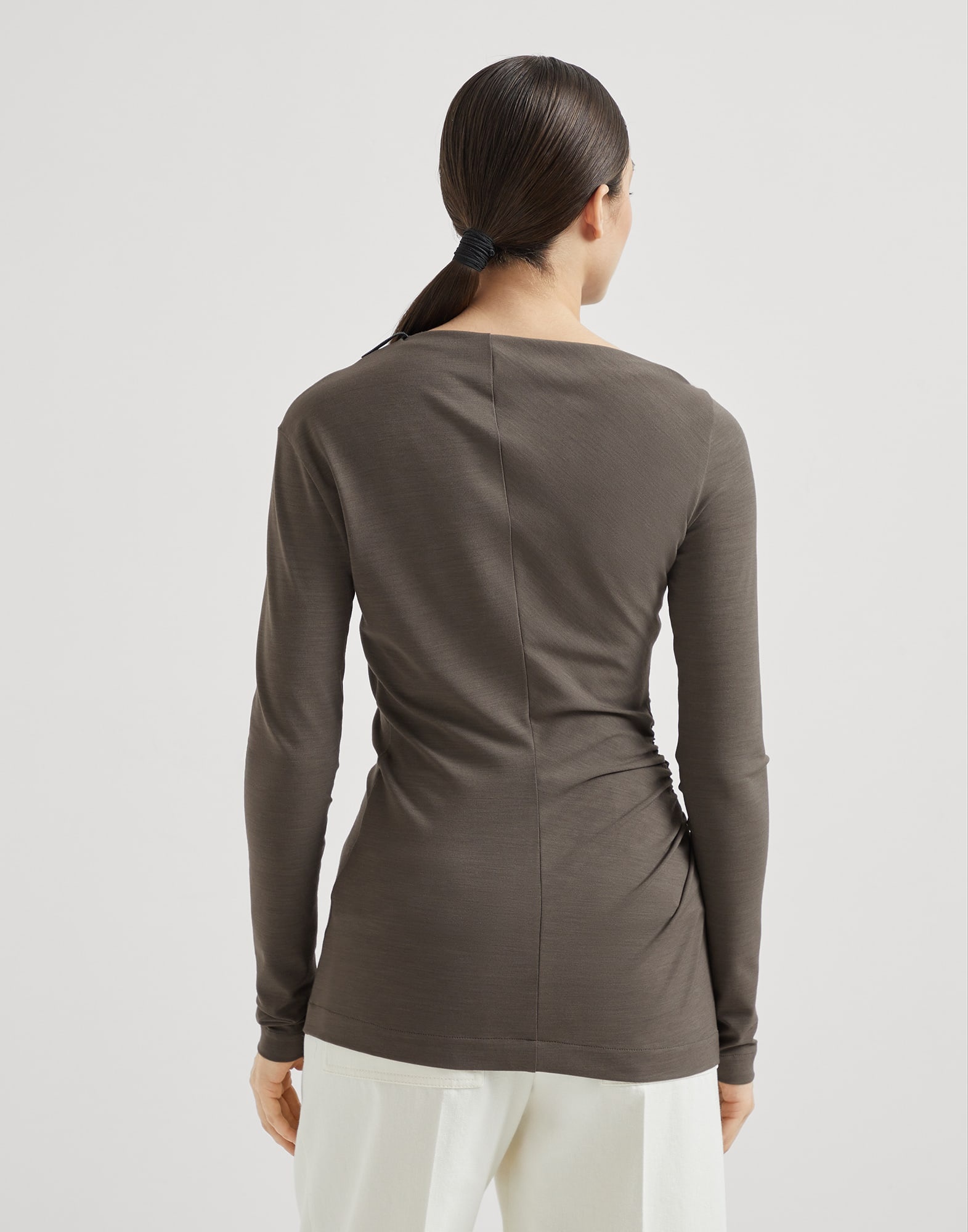 Techno wool jersey long sleeve ruched T-shirt with shiny detail - 2