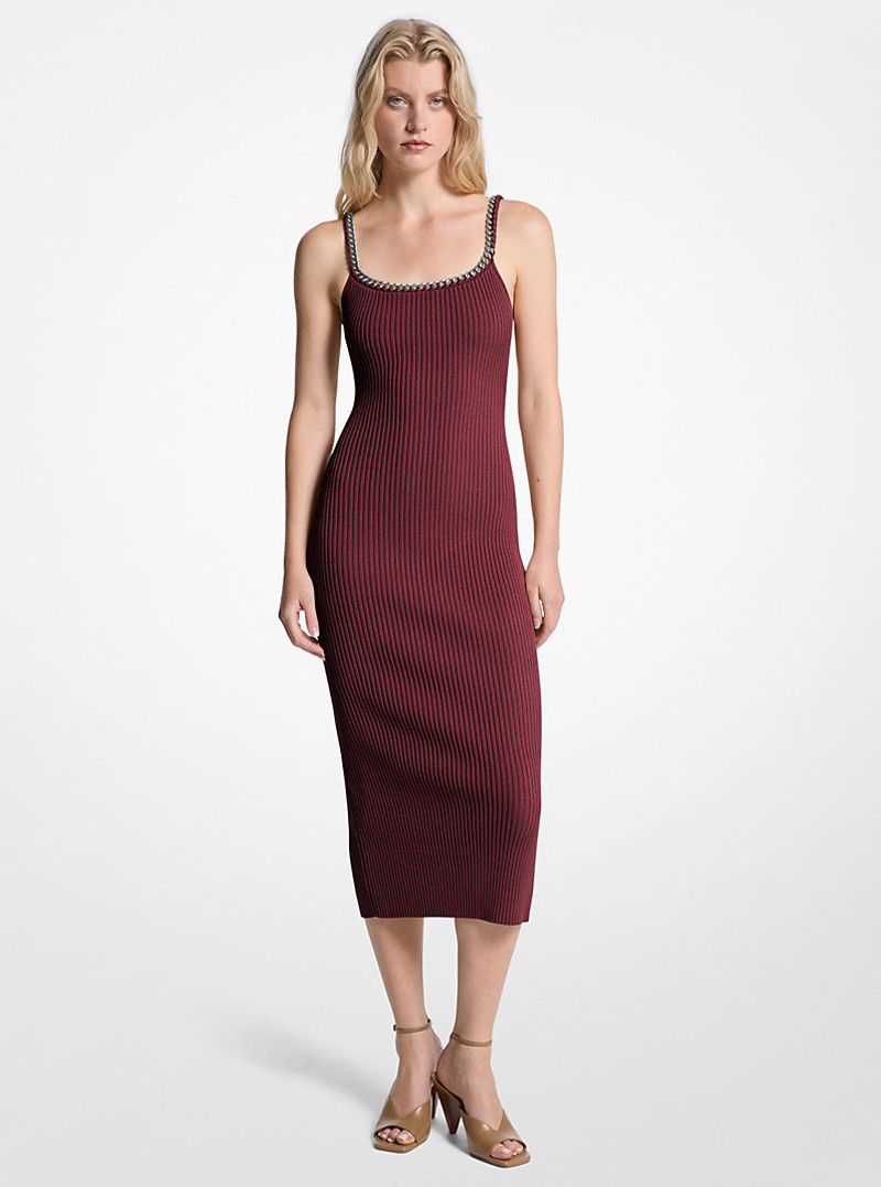 Chain Ribbed Stretch Knit Midi Dress 1