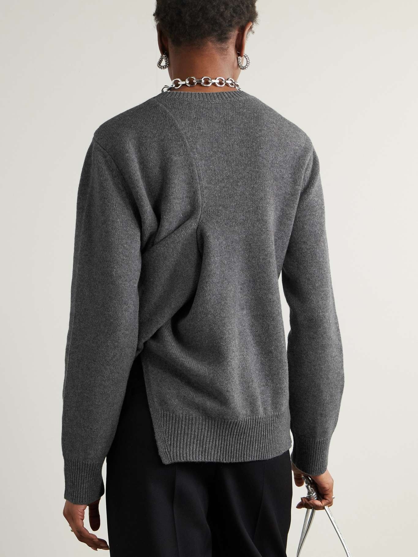 Embellished draped wool and cashmere-blend sweater Gray - 3