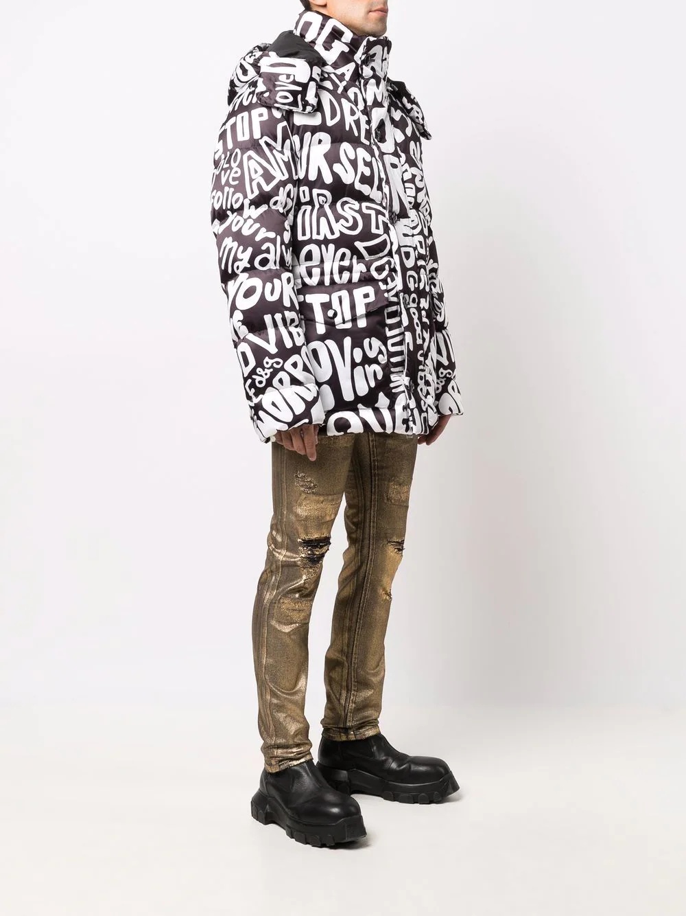 letter-print puffer coat - 3