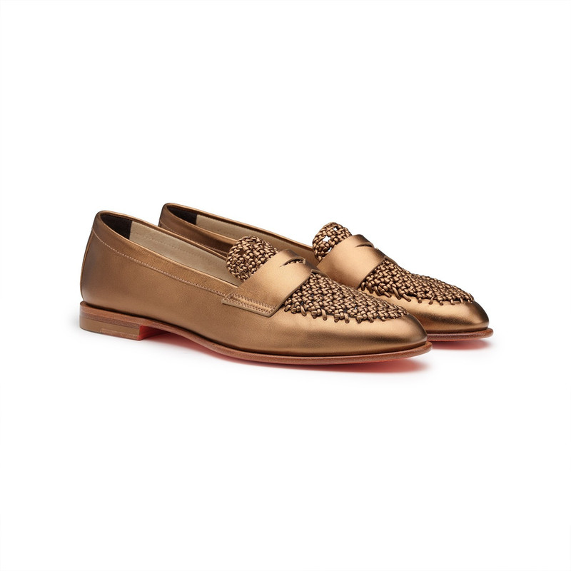 Women's gold laminated leather penny loafer 3