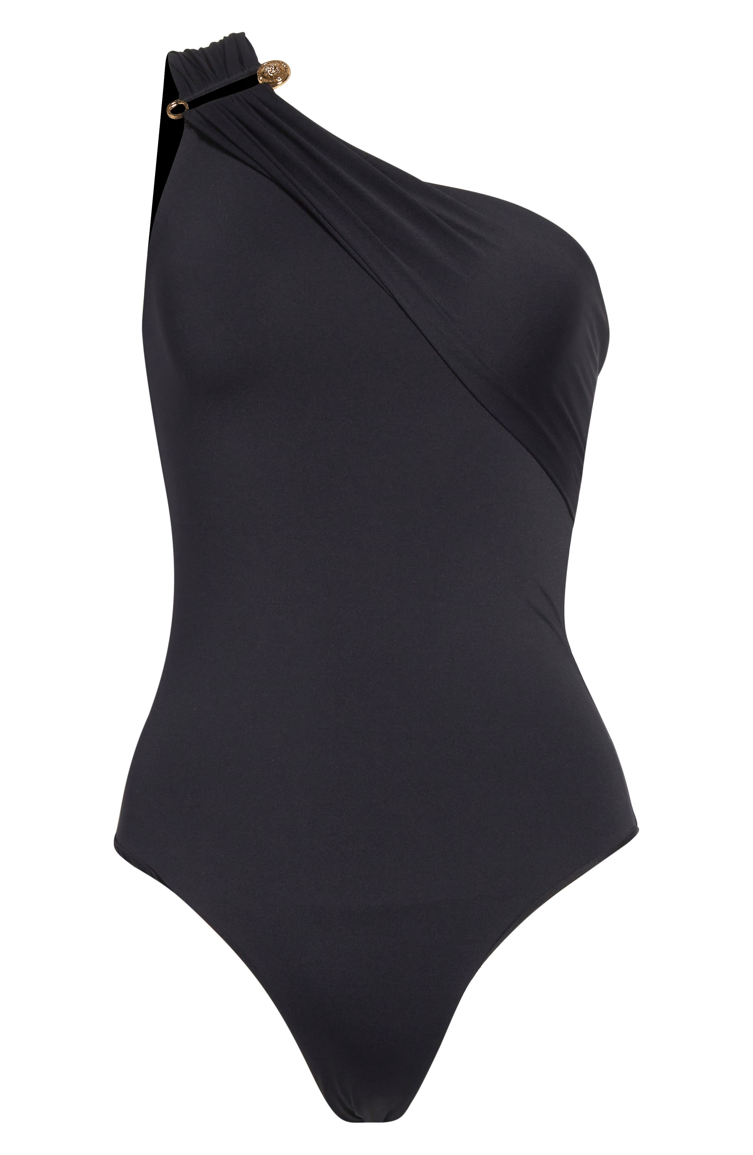 Versace Safety Pin Gathered One-Piece Swimsuit in Black at Nordstrom - 6