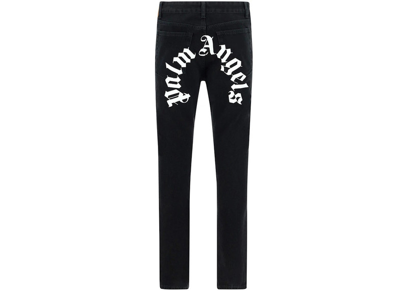 Palm Angels Palm Angels Curved Back Logo Denim Straight Leg Jeans Black/White outlook