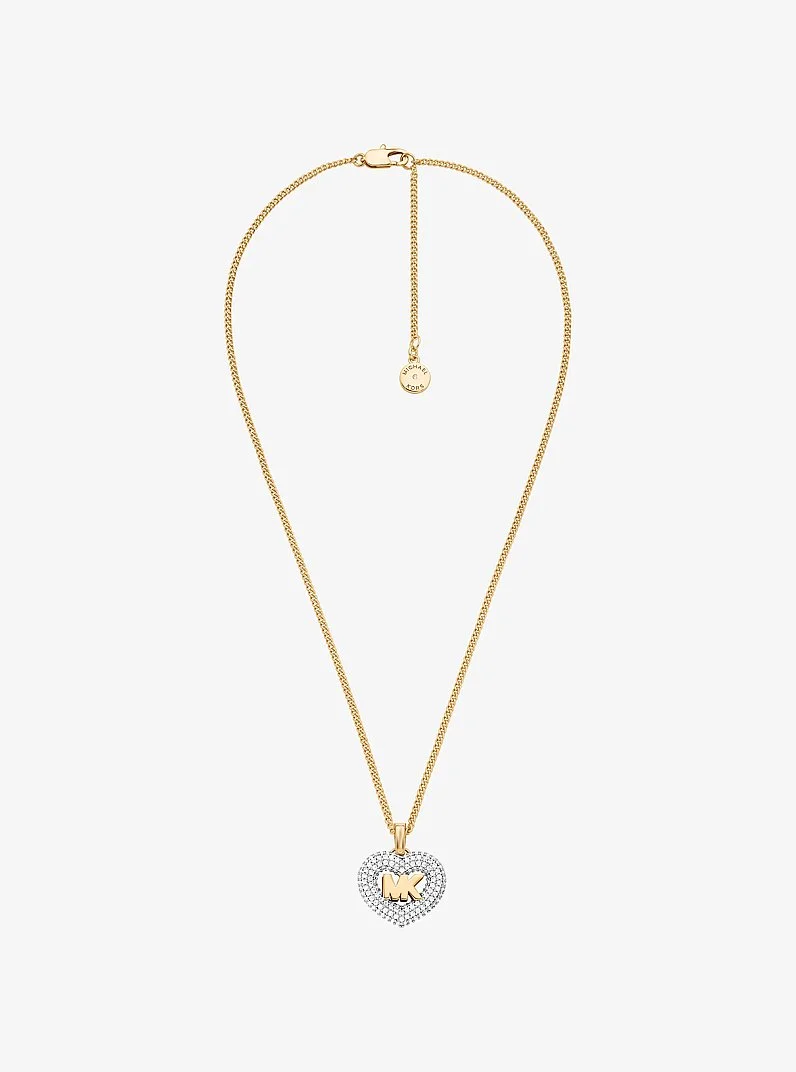 Logo and Pavé Heart Necklace - 1