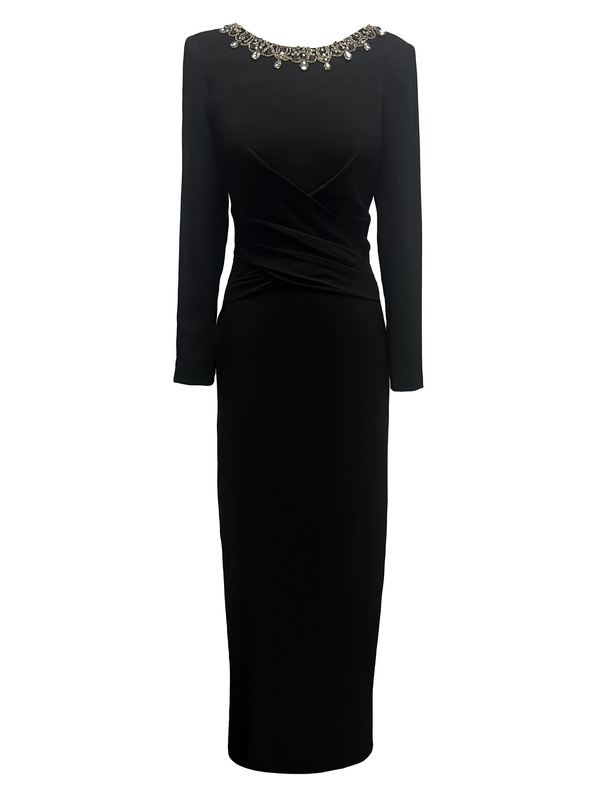 Women's Anne Embellished Wrap-Front Gown - Black - 1