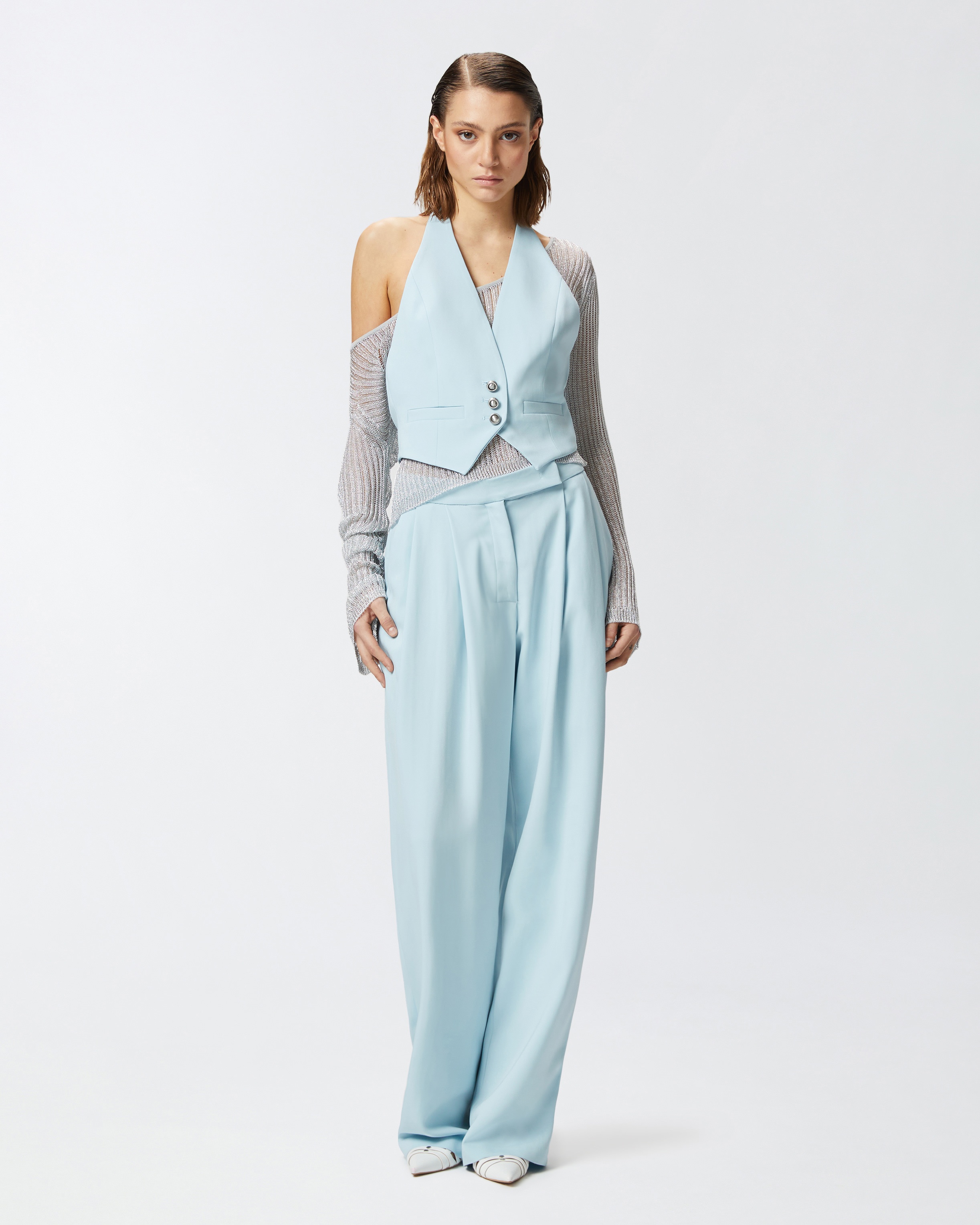 ELEGANT WIDE-LEG TROUSERS WITH DARTS - 2