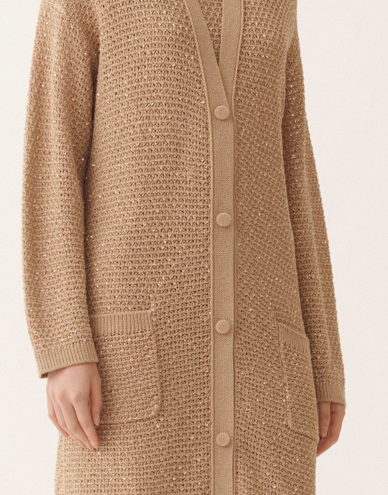 Cotton tape cardigan with sequins 5