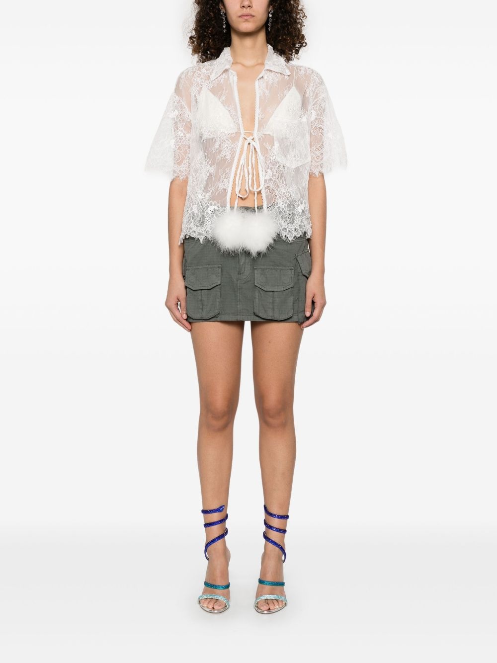 pompom-detail lace blouse - 2