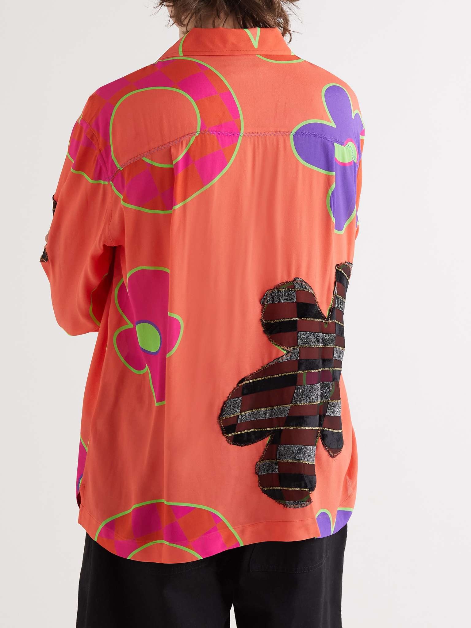 Patchwork Floral-Print Crepe and Metallic Jacquard Shirt - 4