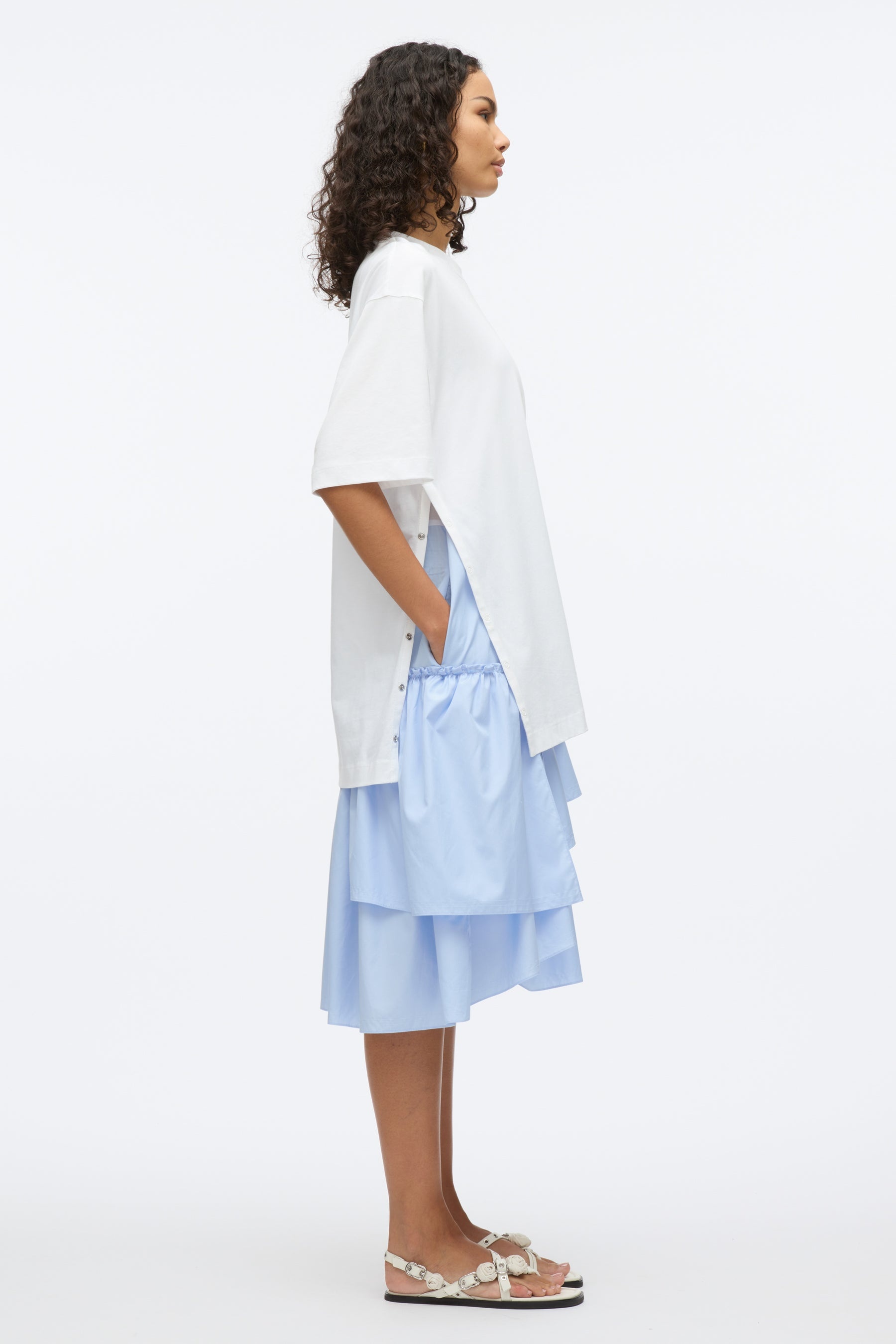 Oversize T-Shirt Combo Dress with Ruffled Skirt - 3