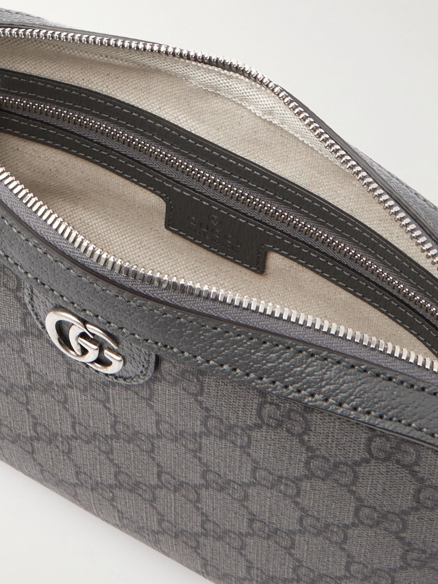 Ophidia Leather-Trimmed Monogrammed Coated-Canvas Messenger Bag Gray - 5