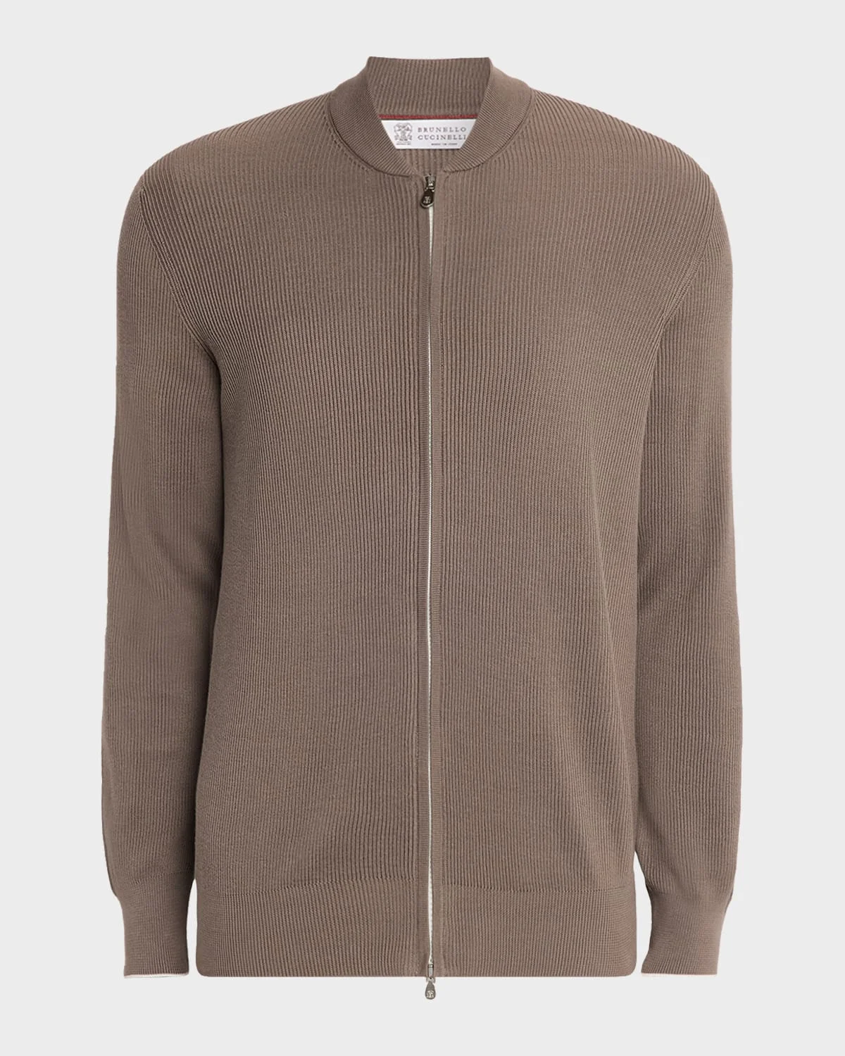 Men's Cotton Rib Baseball Collar Zip Cardigan - 1