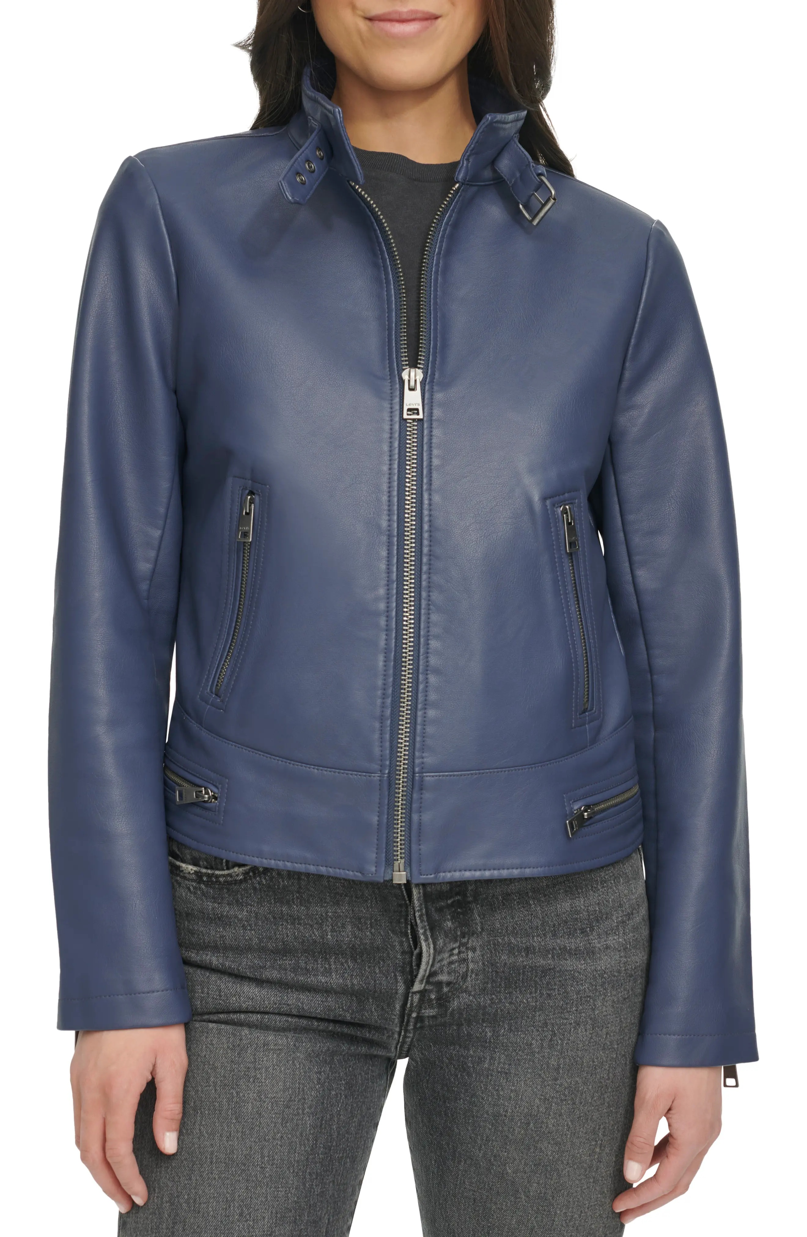 Women's Faux Leather Racer Jacket - 1