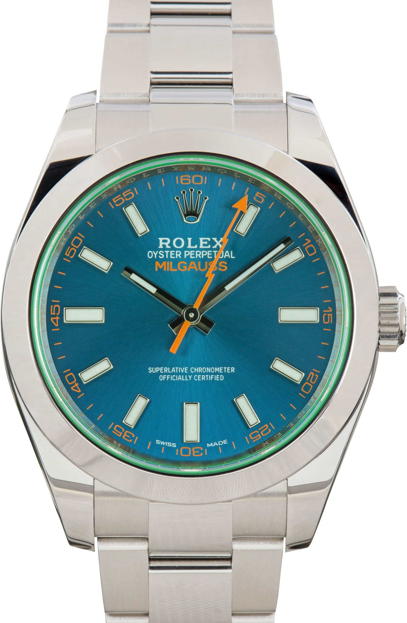 Pre-owned Rolex Milgauss 116400GV Green Crystal Blue Dial - 1