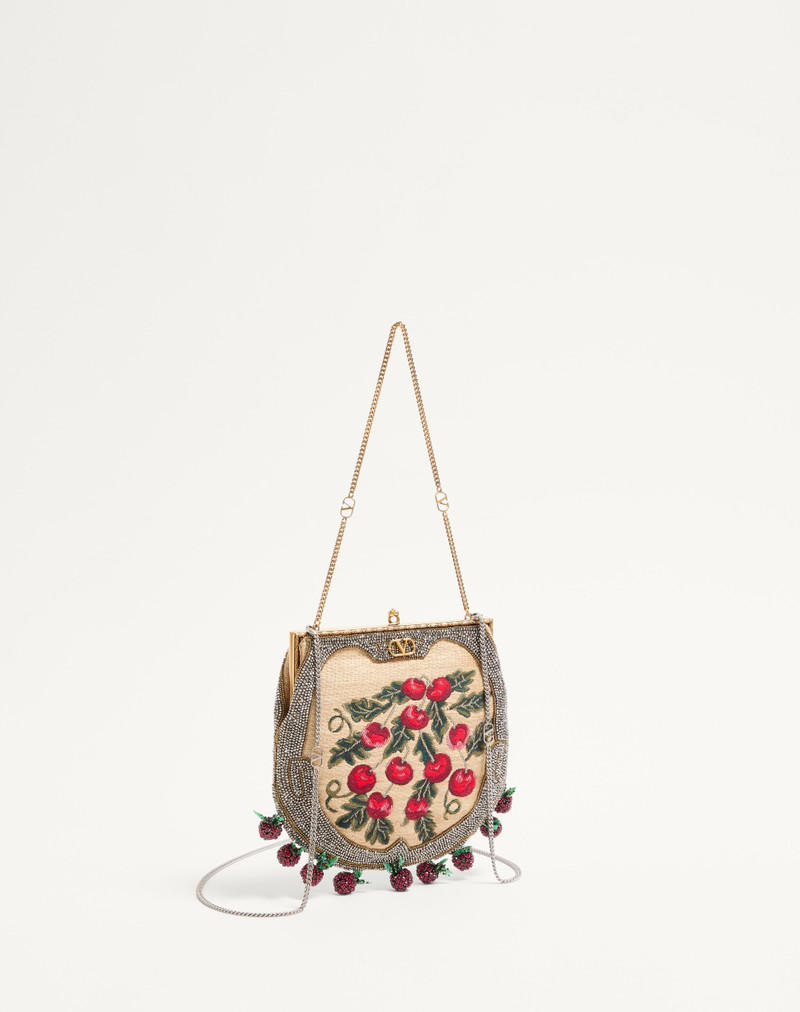 VALENTINO GARAVANI NELLCOTE FAIRYTALES BEADED CLUTCH IN JACQUARD RAFFIA WITH CHERRYFIC PATTERN 2