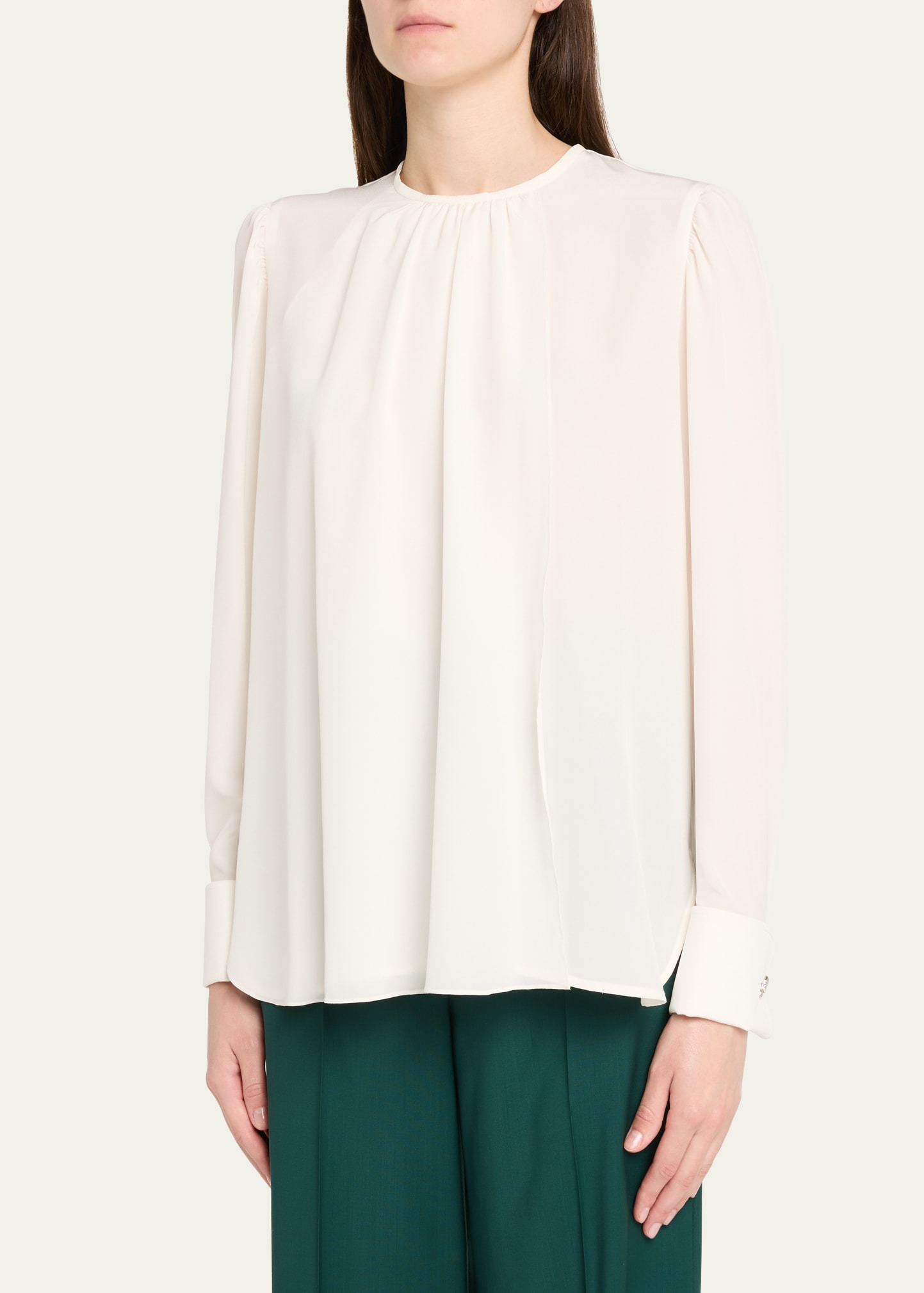 Carol Gathered Embellished-Cuff Silk Blouse - 4