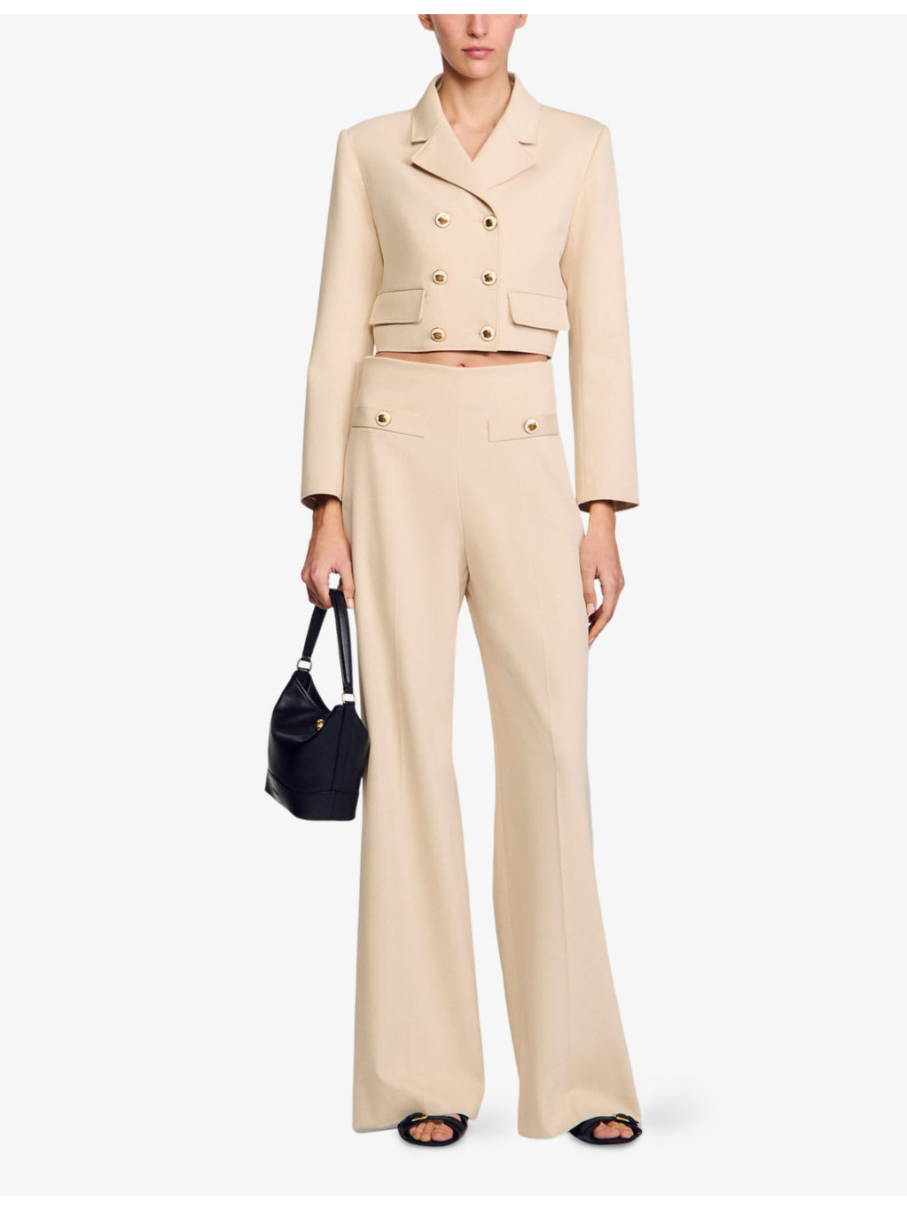 Button-Embellished Wide-Leg High-Rise Cotton Trousers - 2