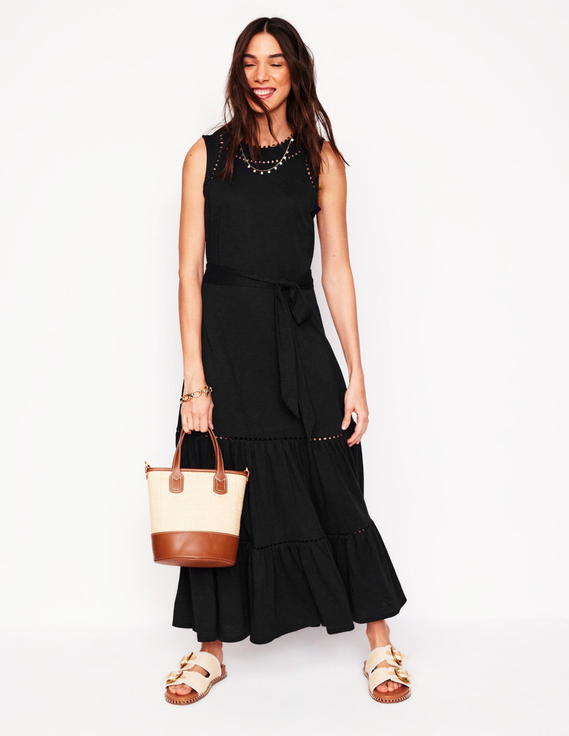 Mila Trim Tiered Jersey Dress-Black 5