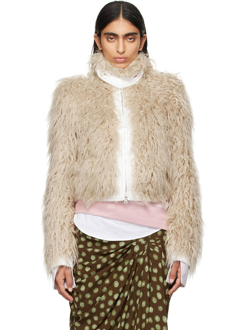 Beige Cropped Faux-Fur Jacket - 1