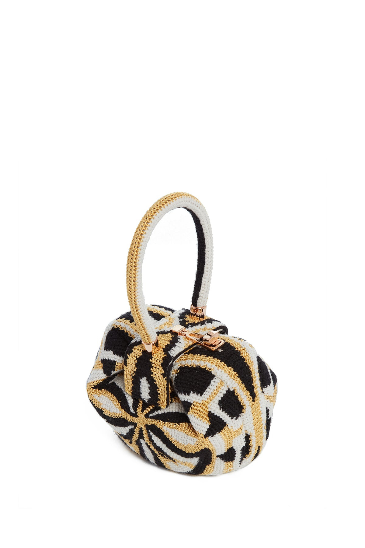 Demi Bag in Gold, Black & Ivory Crochet - 3