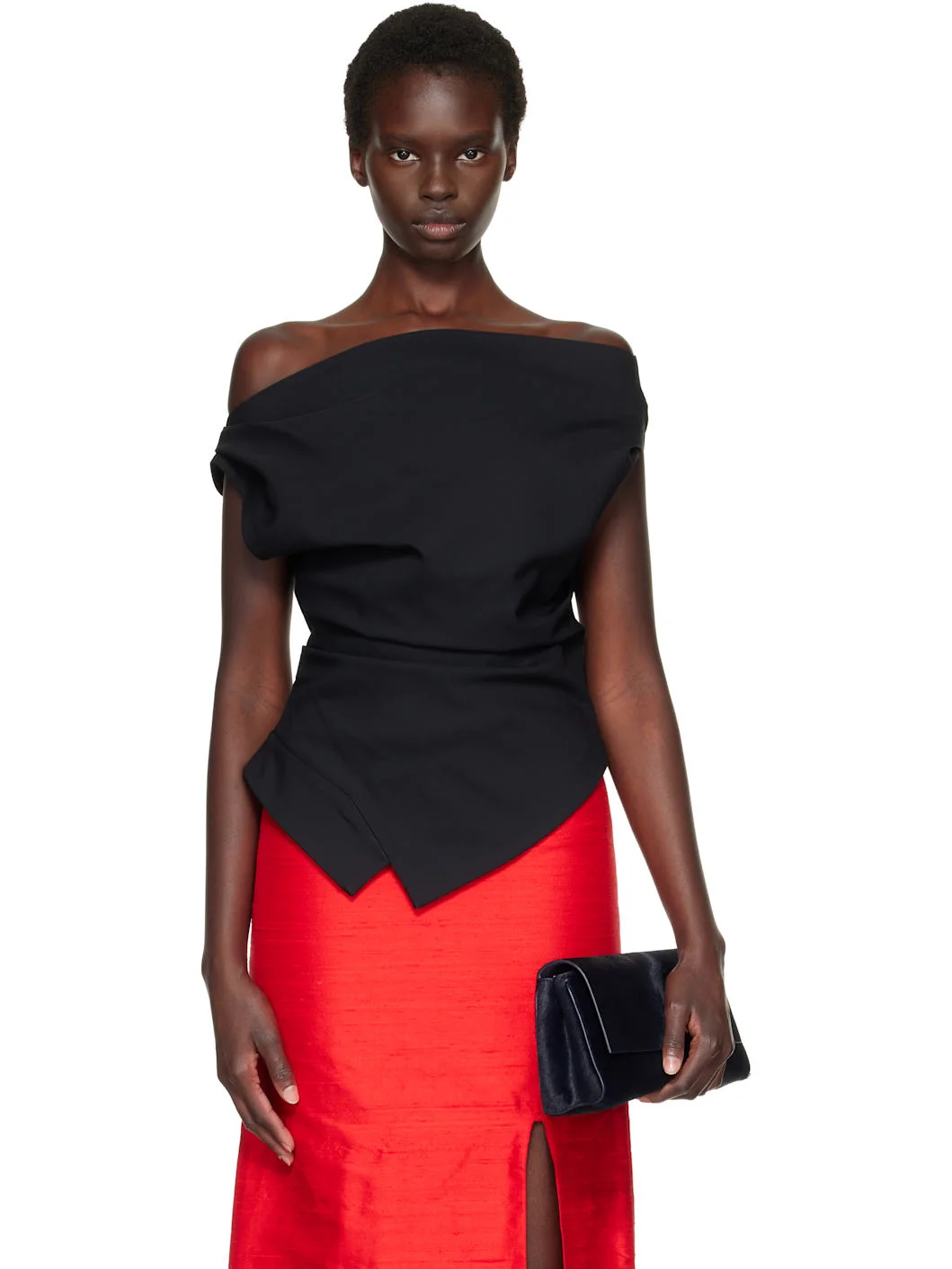 Black Off-Shoulder Lapel Top - 1