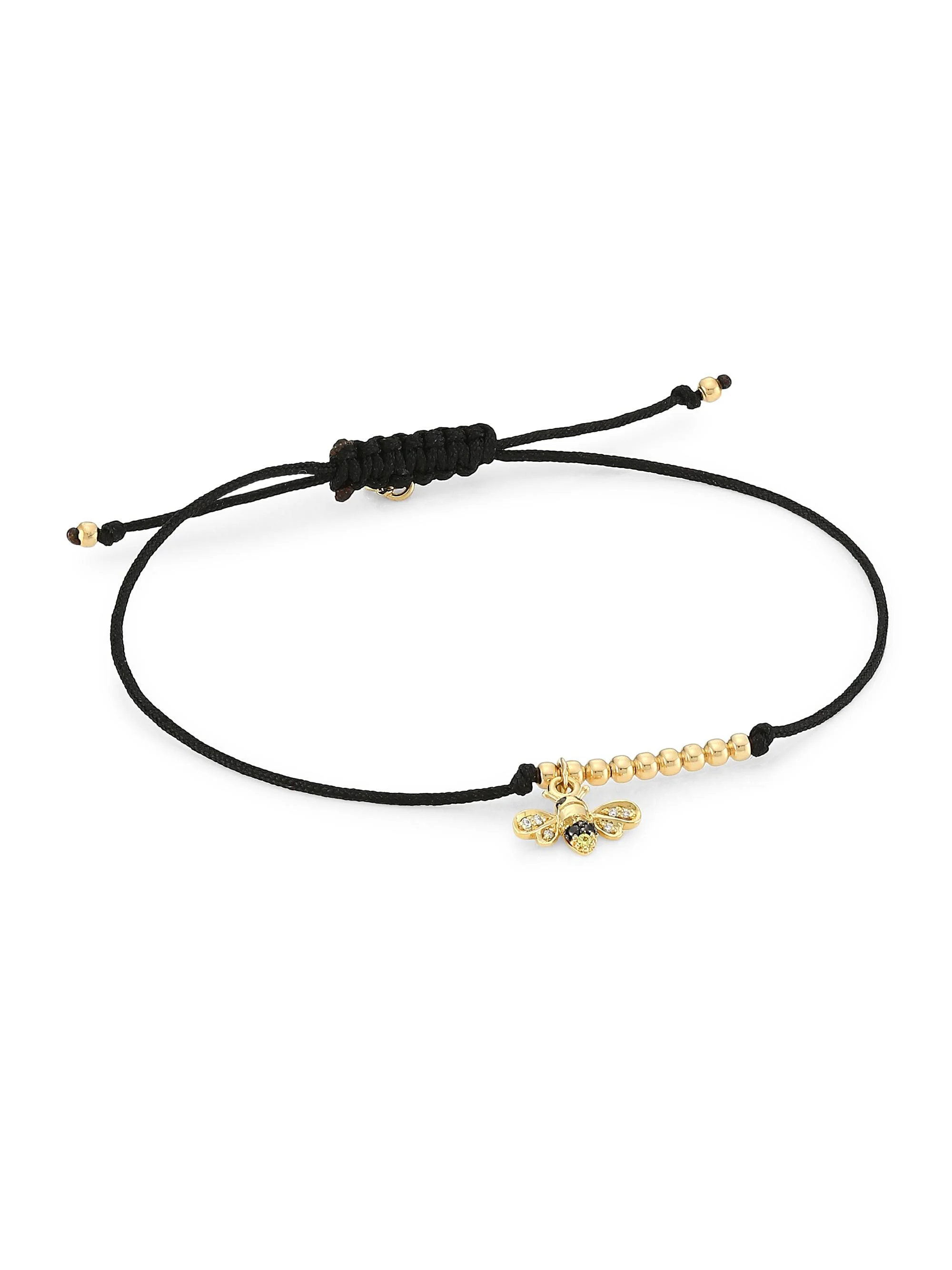Women's 14K Yellow Gold Tiny Pavé Bee Cord Bracelet - Gold - 1