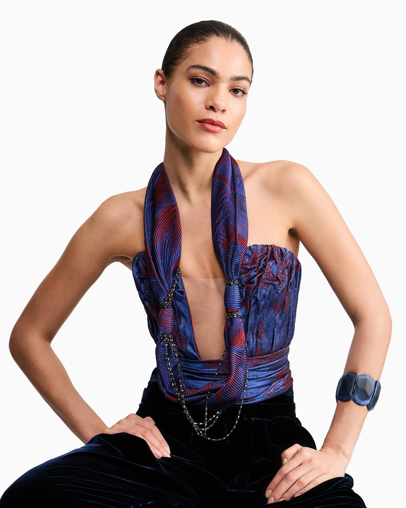 COLLANA IN TESSUTO INTRECCIATO CON CATENELLE E CRISTALLI 3
