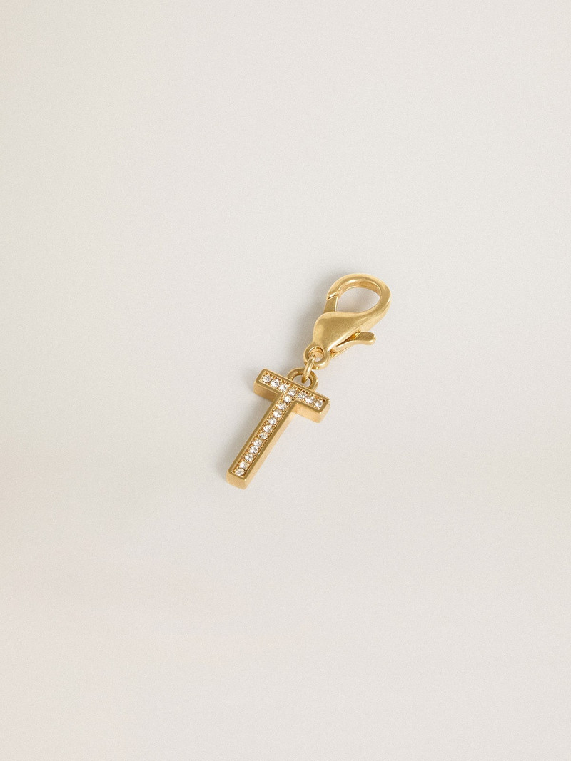 Golden Goose Letter T charm in gold-colored brass with crystals outlook