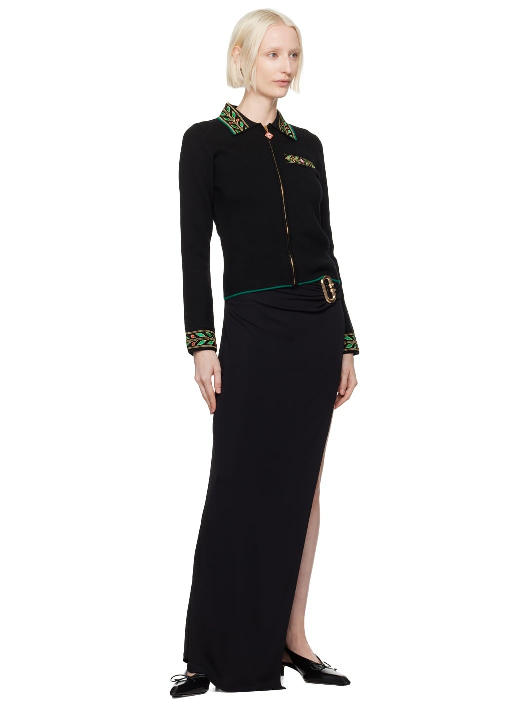 Black Draped Maxi Skirt - 4