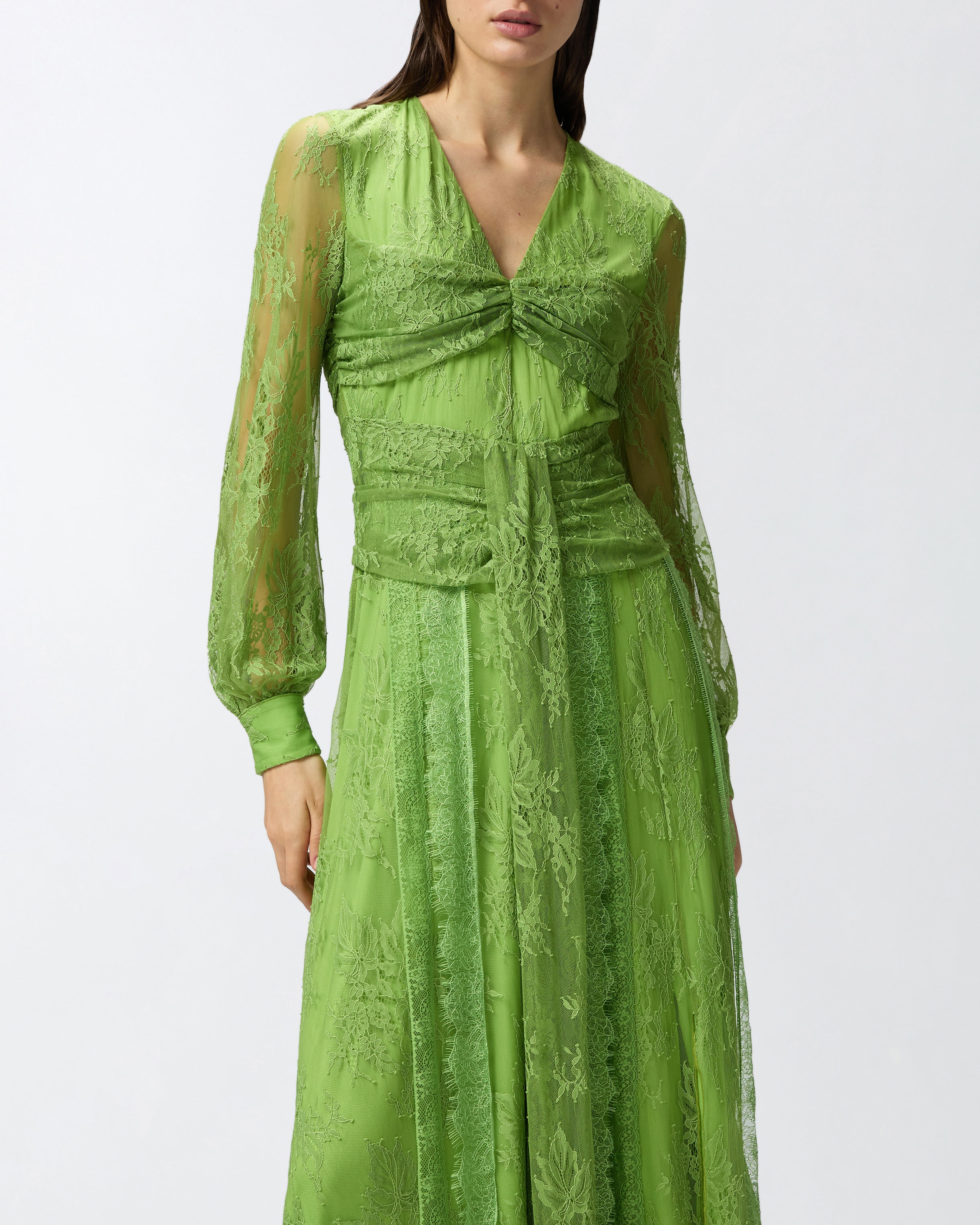 LONG LACE DRESS WITH V-NECK - 5