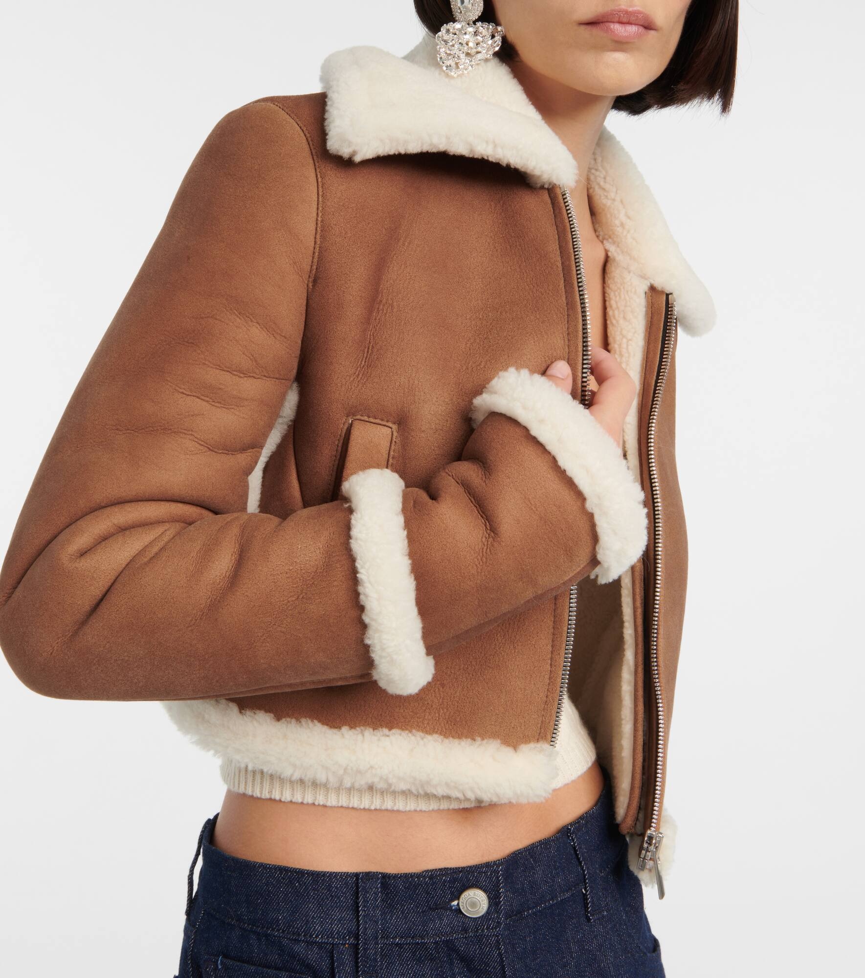 Shearling-lined suede jacket - 4