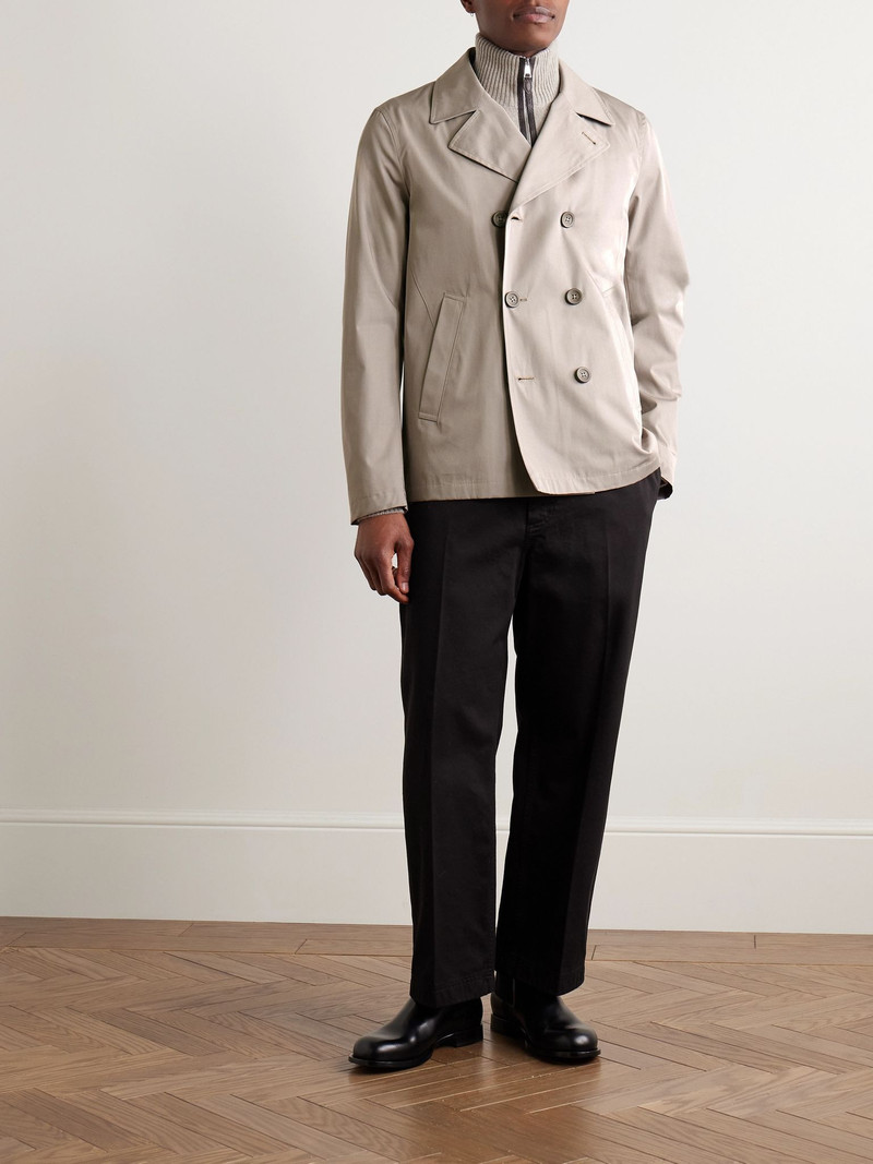 Herno Dean Double-Breasted Cotton-Gabardine Peacoat Beige outlook