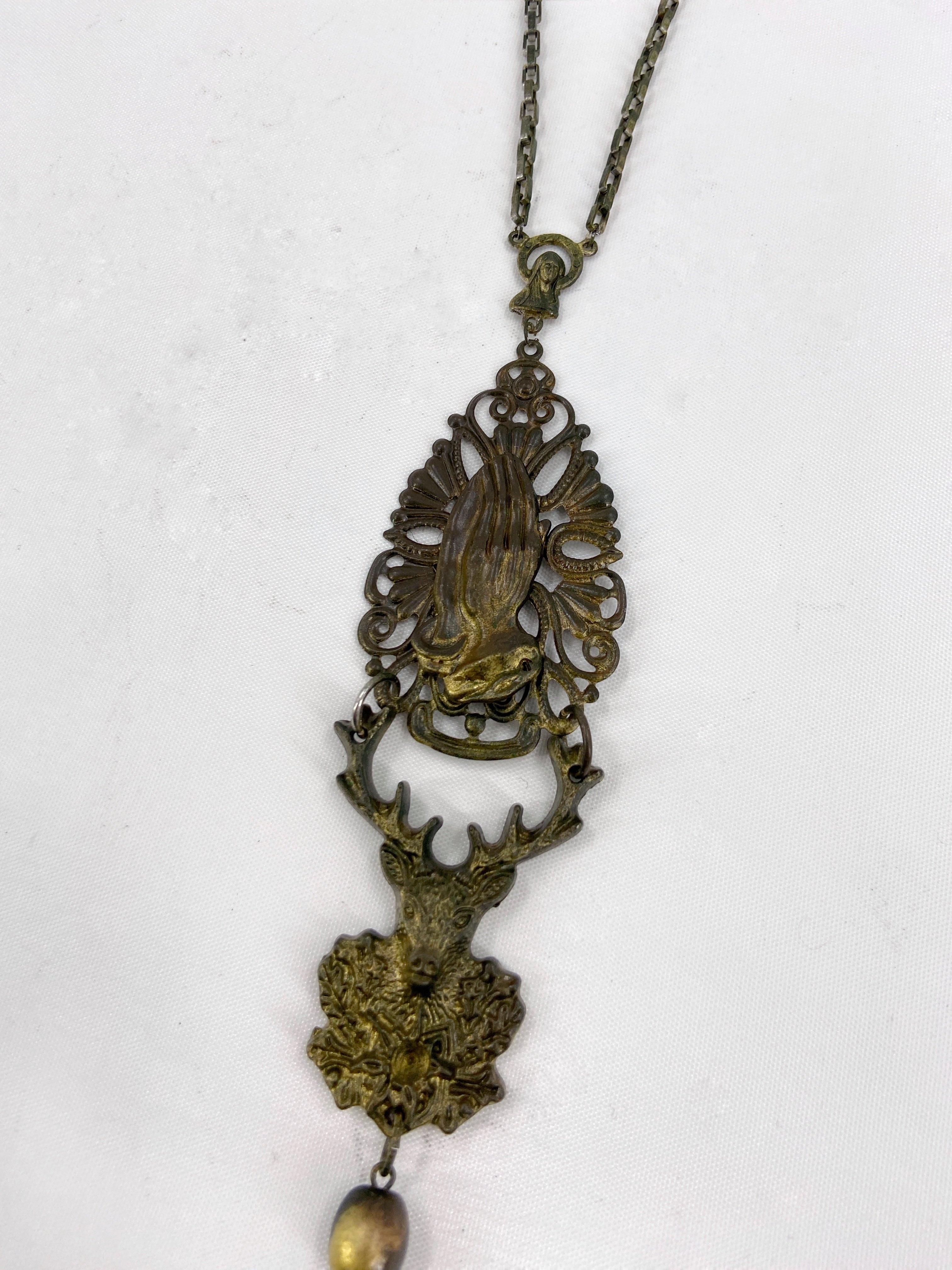 Jean Paul Gaultier 90S Sample Praying Deer Cross Long Necklace - 9