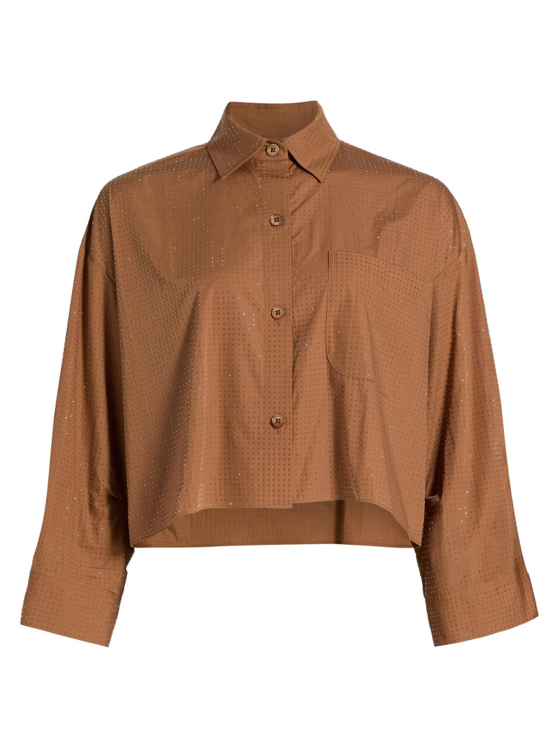 Women's Next Ex Rhinestone Crop Button-Front Shirt - Argan Oil 1